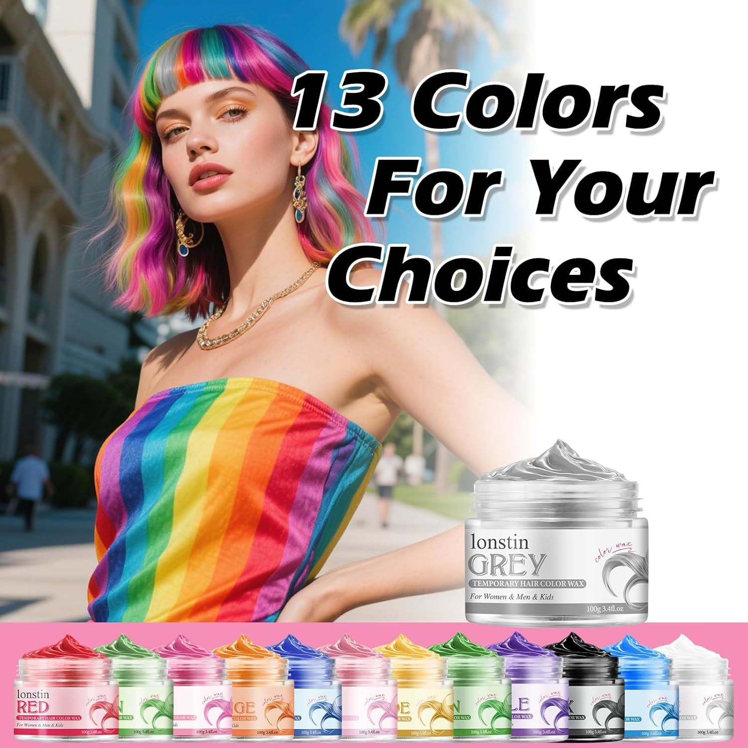 Lonstin Silver Grey Hair Wax 100G Temporary Hair Color for Kids and Adults Washable Non Sticky Easy to Apply Suitable for Cosplay Halloween Party and Everyday Hair Styling image number 3