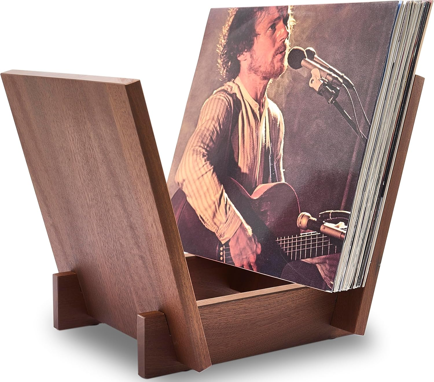 Honygebia Solid Wood Record Holder - Sapele Wooden Vinyl Record Stand, V-Shaped Album Rack for Display and Storage, Ideal for Storing Collection of 40 Premium Lps image number 6