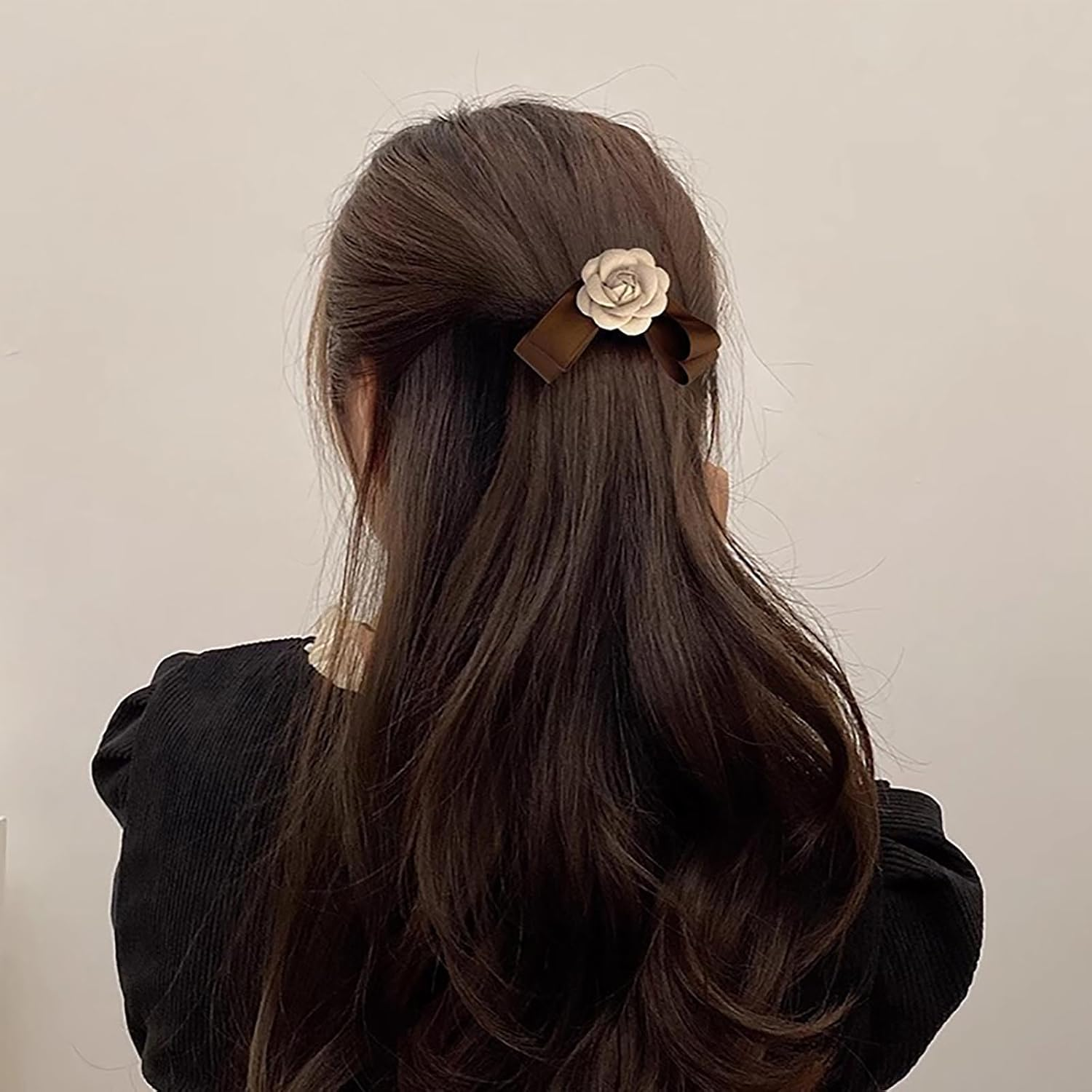 Inateannal Satin Hair Bow Clip for Women Brown Bow Hair Clip Silk Bow Knot Hair Clip Ribbion Camellia Bow Hair Clip Barrette Camellia Flower Hair Accessories for Women image number 1