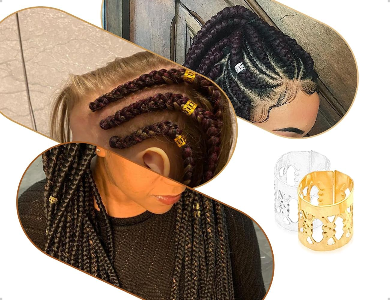 Emezddo Pack of 100 Dreadlocks, Adjustable Metal Cuffs, Hair Accessories, Hair Spiral Clips, Braiding Accessories, Used for Men, Women, Girls and Boys Braids (Gold and Silver) image number 4