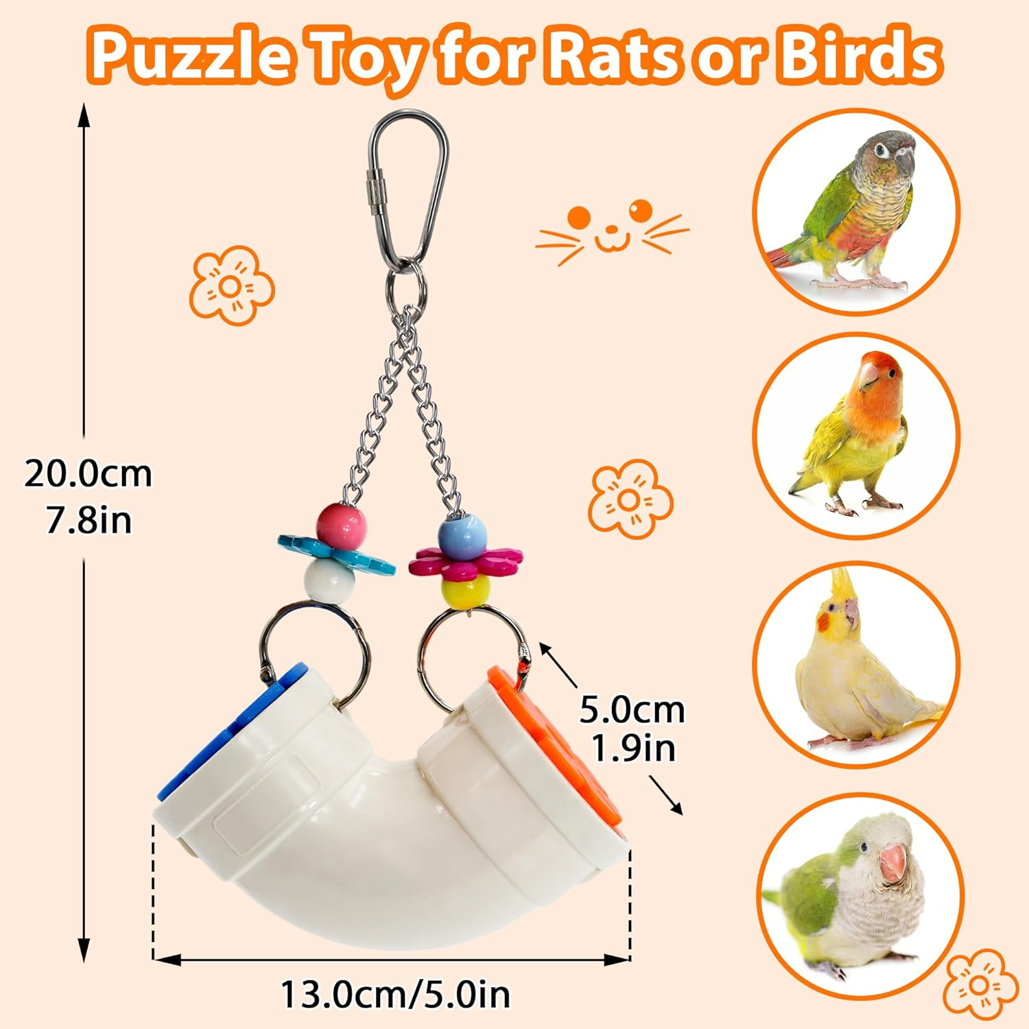 Jevnd Rat Enrichment Toys, Wide Opening Rat Foraging Toy for Various Treats, Slow Feeder Hanging Fancy Mice Cage Accessories Puzzle Toy More Healthy, Easy-Clean Rodent Toys for Rats, Mice or Parakeets image number 5
