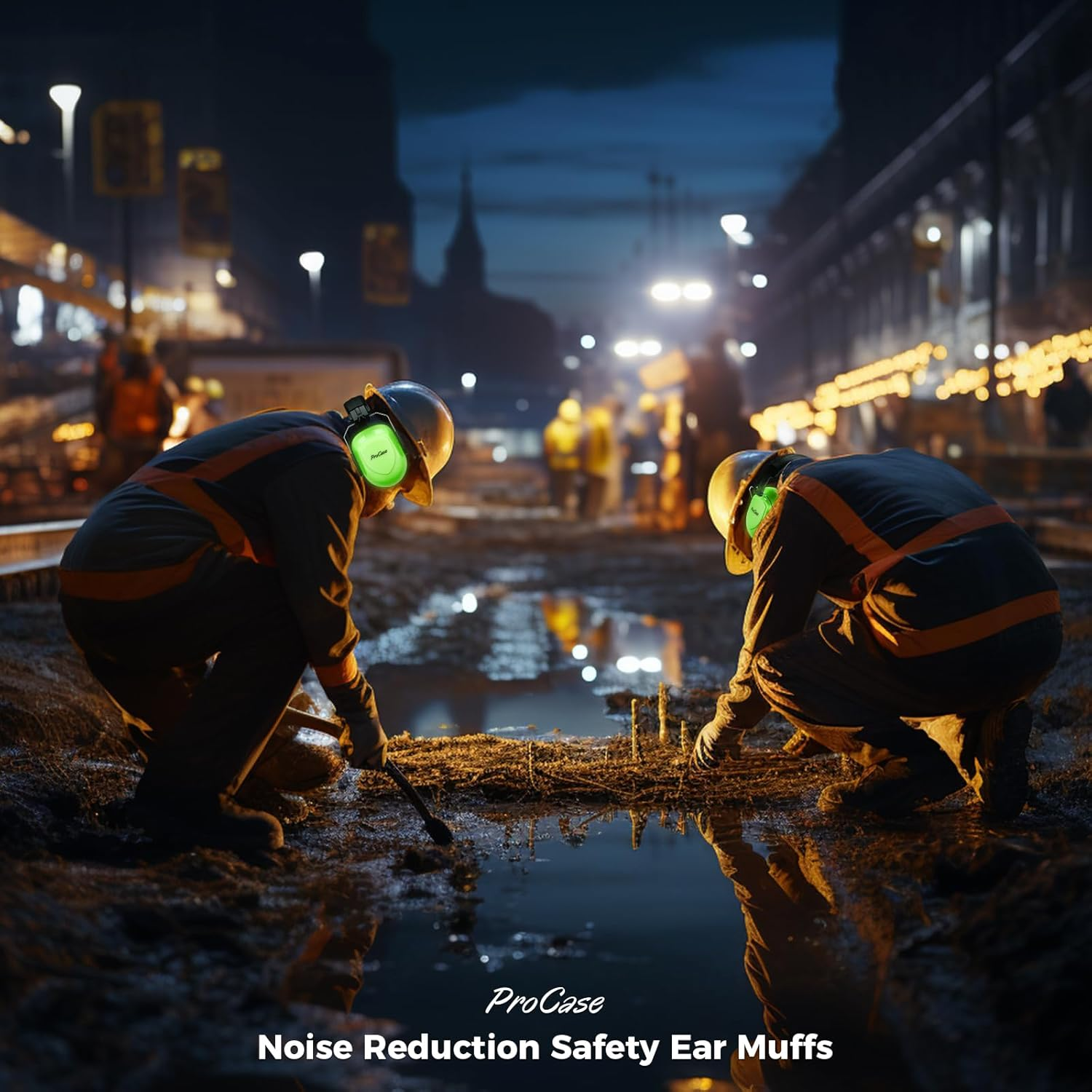 Procase Noise Reduction Safety Ear Muffs, Hearing Protection Earmuffs, NRR 28Db Noise Sound Protection for Mowing Construction Manufacturing Woodwork Men Women Adult -Luminous image number 5