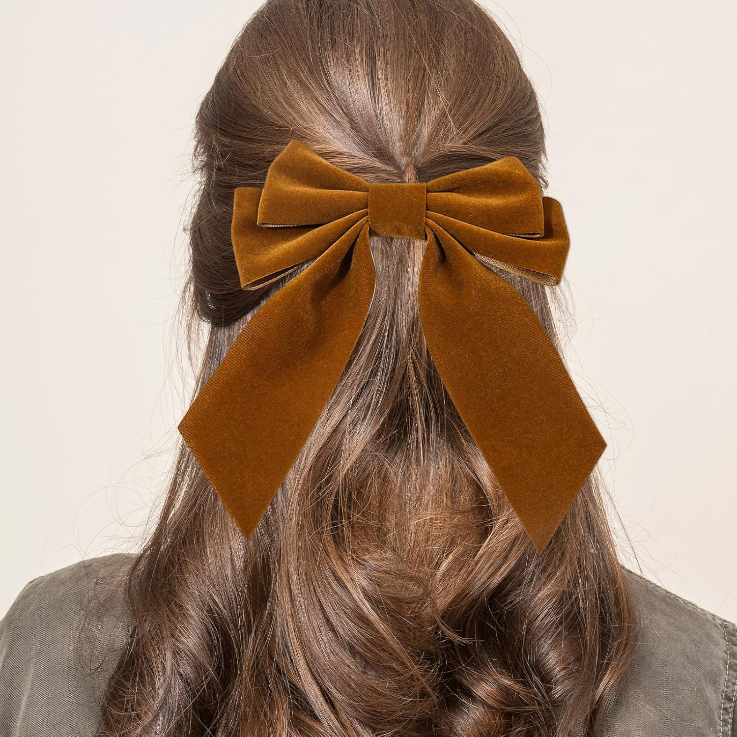 AYNKH 3 Pieces Solid Color Double Velvet Hair Clips with Long Floating Ribbon French Long Bow Vintage Hair Accessories for Girls and Women, Suitable for Autumn and Winter