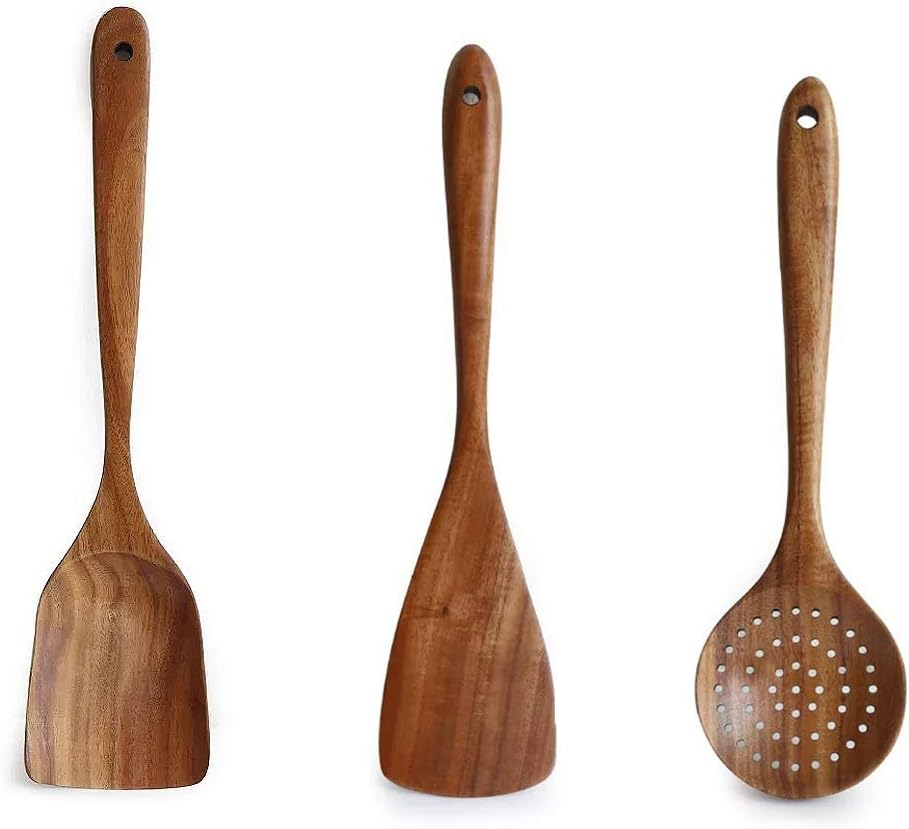 Teak Kitchen Utensils,Wooden Soup Spoon Kitchenware Seasoning Scoop Dipping,Oil Dipper,Meal Rice Scoop,Natural Utensils Handcrafted Cutlery Tool (Soup Spoon(10.6X3.15In))&hellip;