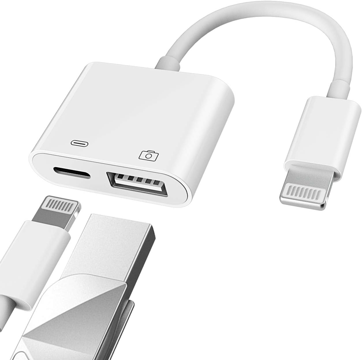 Apple Certified Lightning Male to USB Female Adapter OTG and Charger Cable for Iphone 11 12 Mini Max Pro Xs Xr X Se 7 8Plus Ipad Air a Camera Memory Stick Flash Drive Cord Converter Charging Splitter