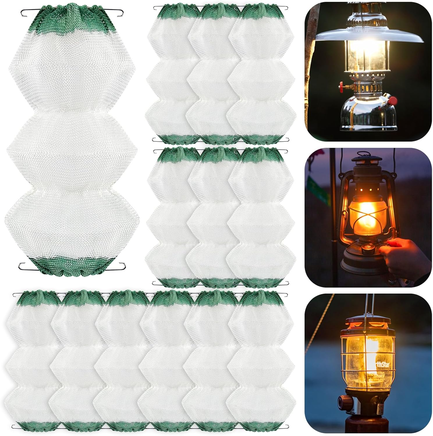 QINLECTRI 12 Pack Lantern Mantles Gas Lantern Mantles 3-Layer Gas Mantles Accordion Shape #95 Insta-Clip image number 2
