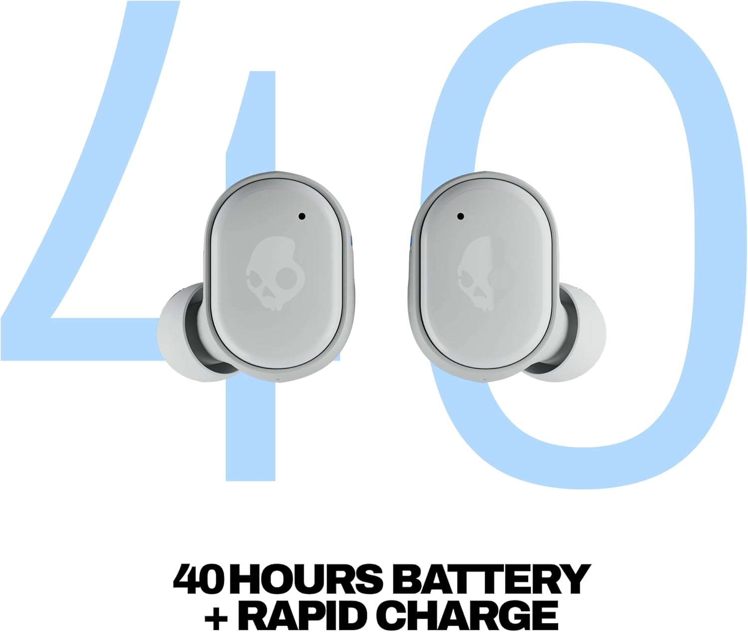 Skullcandy Grind In-Ear Wireless Earbuds, 40 Hr Battery, Skull-Iq, Alexa Enabled, Microphone, Works with Iphone Android and Bluetooth Devices - Light Grey/Blue image number 2