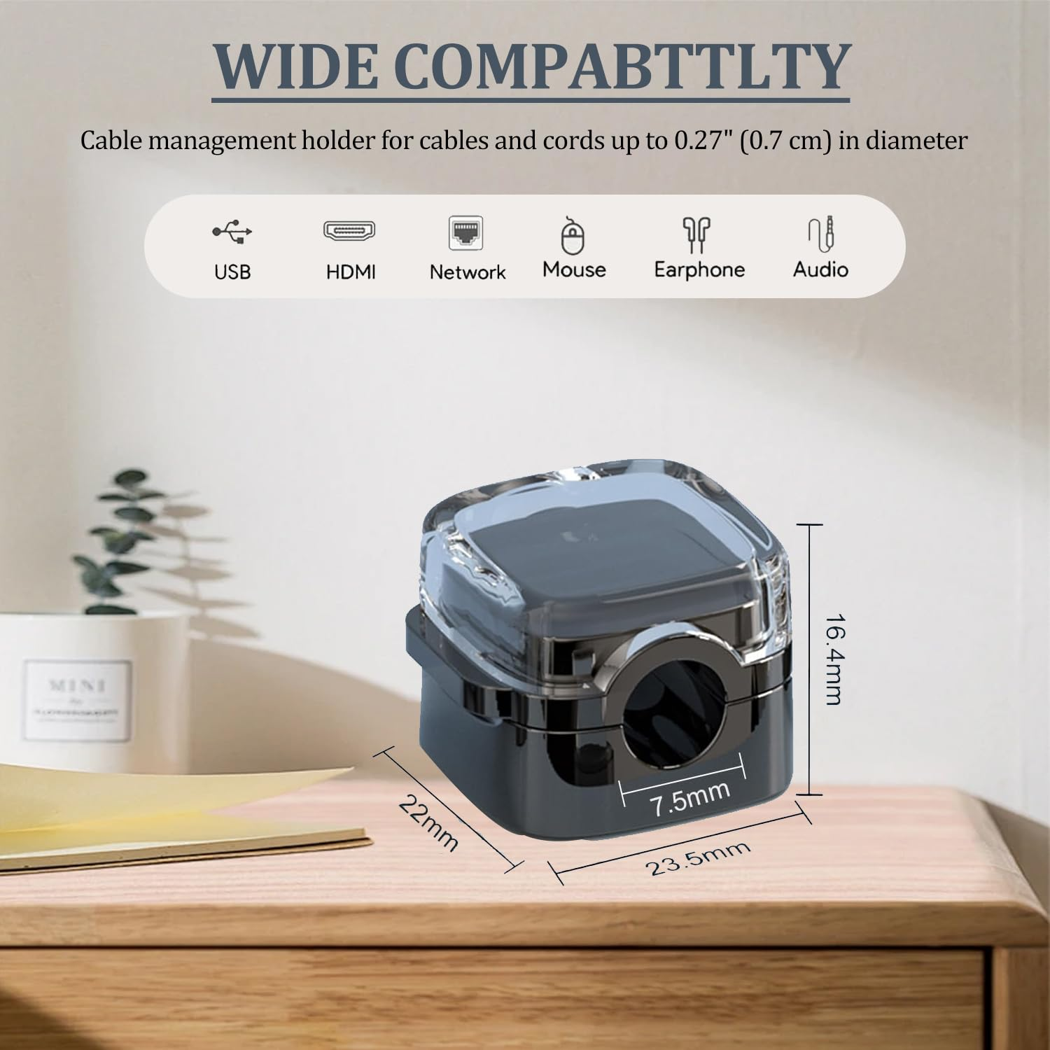 6 Pack Magnetic Cable Clips Adhesive Cord Organizer for Desk, Wall, and Car, Cable Management Holder for USB Chargers, Phone Wires, and More,Perfect for Home, Office, Kitchen, and Nightstand (Black) image number 1