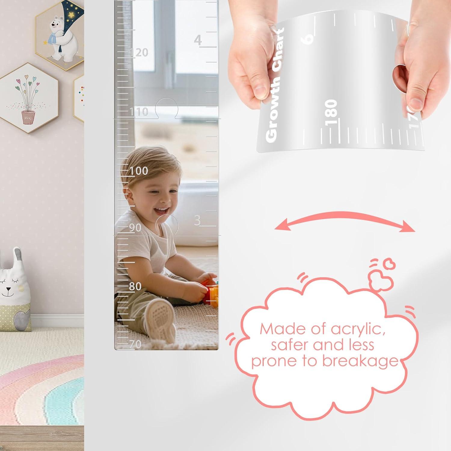 Fwqofvk 3 in 1 Acrylic Mirror Growth Chart for Kids, Decorative Wall Growth Chart Mirror, Puzzle Growth Chart Mirror, Height Measuring Puzzle Mirror for Home Nursery 25X29.5Cm image number 6