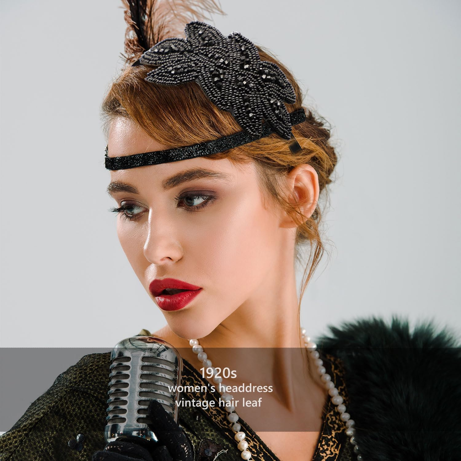 Dohia 1920S Headbands for Women 1920S Flapper Headbands Vintage Headpiece Rhinestone Beaded Leaf Hairband Hair Accessory D2-FGSJFG (Black)