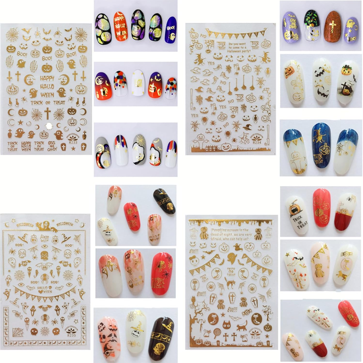 840 Pcs Halloween Nail Art Stickers, 12 Sheets Self-Adhesive DIY Nail Decorations for Halloween Party image number 3