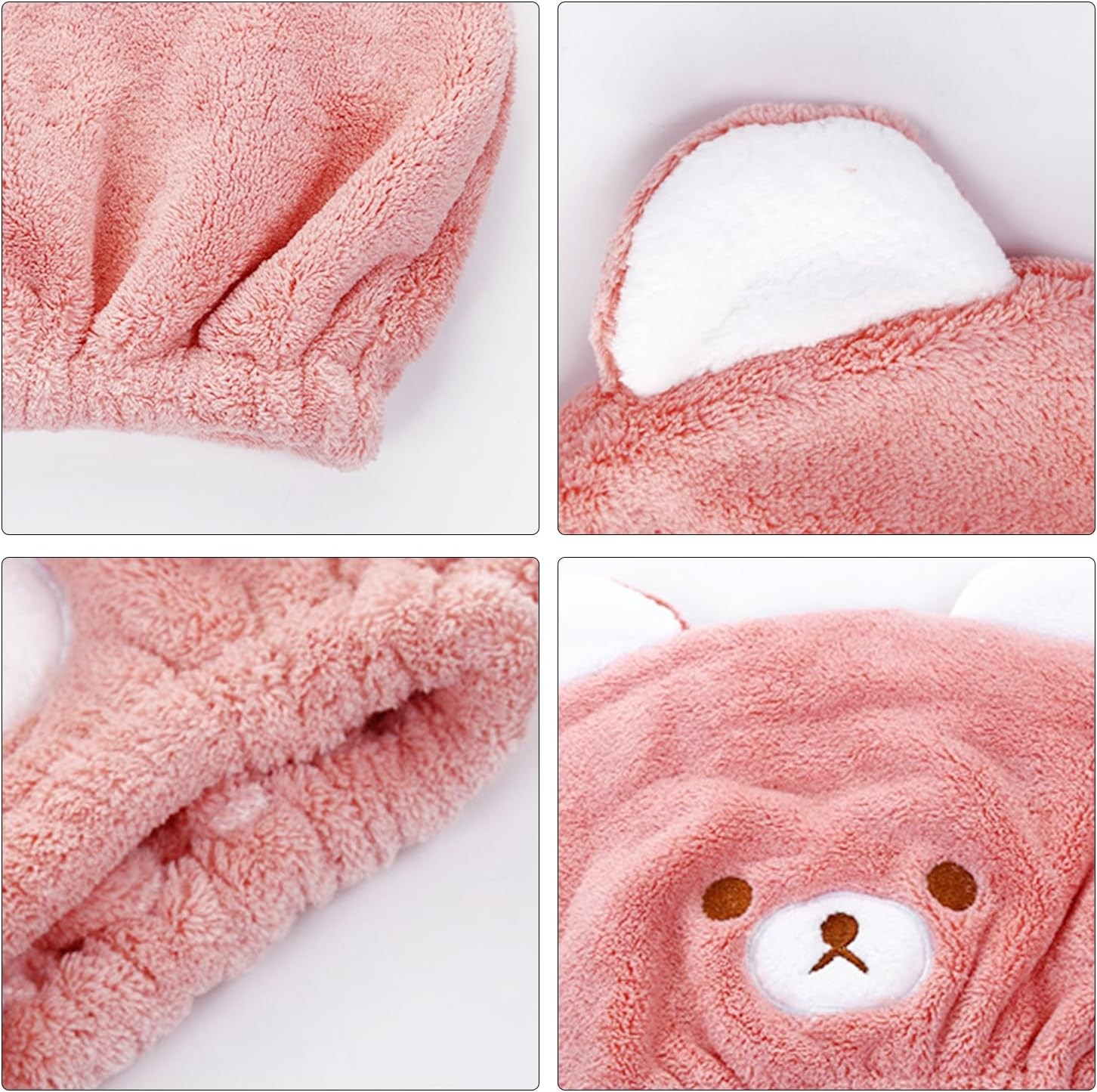 Nyxseat Pack of 2 Bear Dry Caps, Dry Turban, Fast Absorbing Turban, Shortening Blow Drying Time, Suitable for Showering, Makeup and Facial Care (Blue, Pink) image number 2