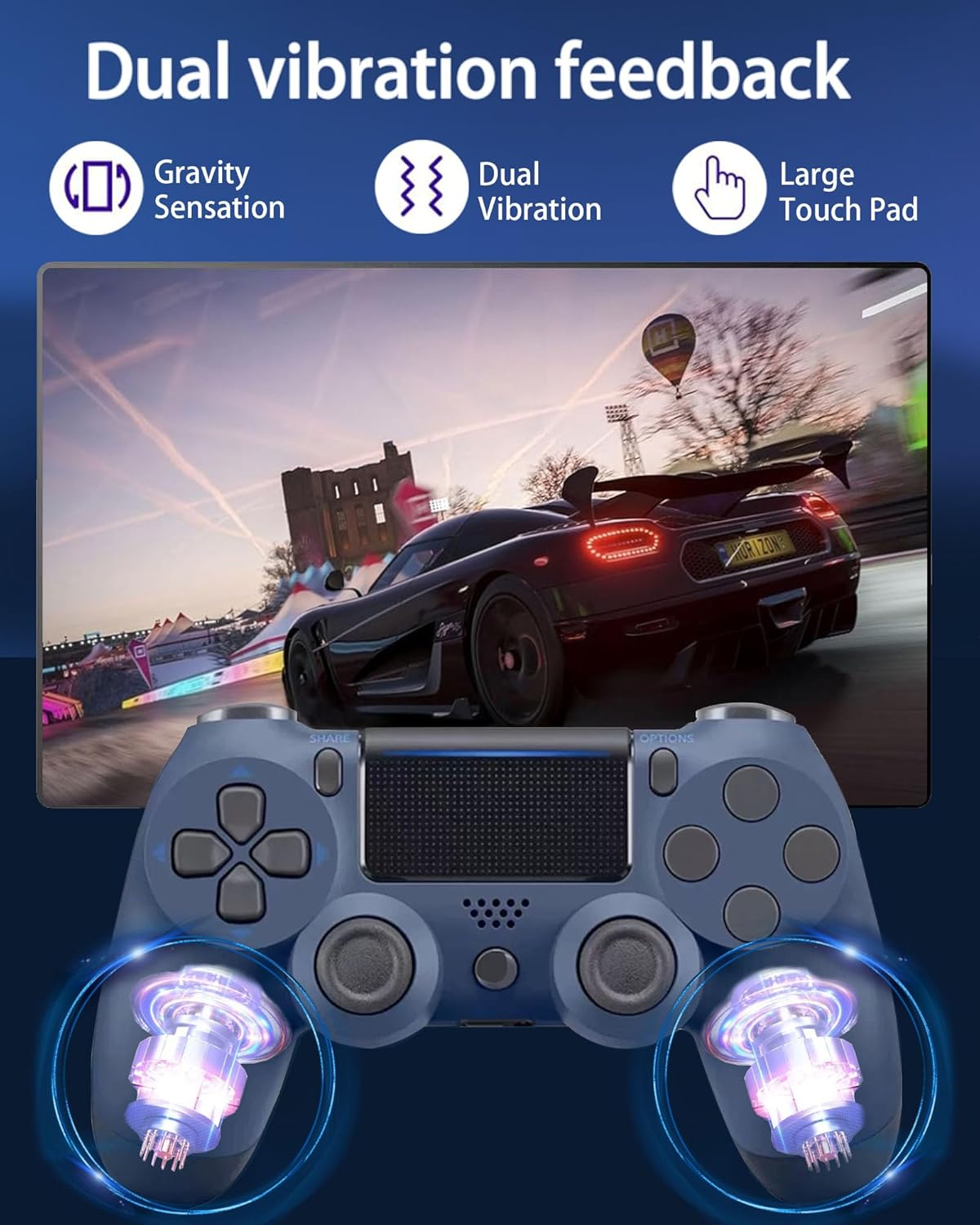 2Pcs Wireless Controller for P-S4,Compatible with P-S4/Pro/Slim/Pc Bluetooth Controller,Dual Vibration,Touch Panel, 3.5Mm Audio Jack,Six-Axis Joystick,Midnight Blue image number 5