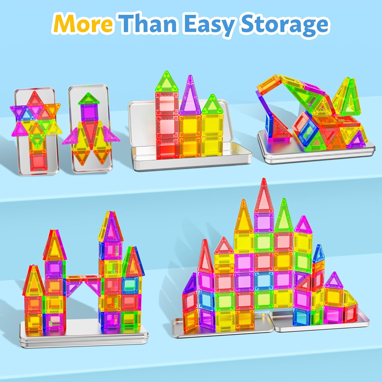 41PCS Travel Magnetic Tiles for Kids Ages 3-5 4-8 with Iron Box Magnet Mini Building Block Kids Plane Toys for 3 4 5 6 7+Year Old Boy Girl Toddler Preschool STEM Construction Christmas Birthday Gifts image number 1