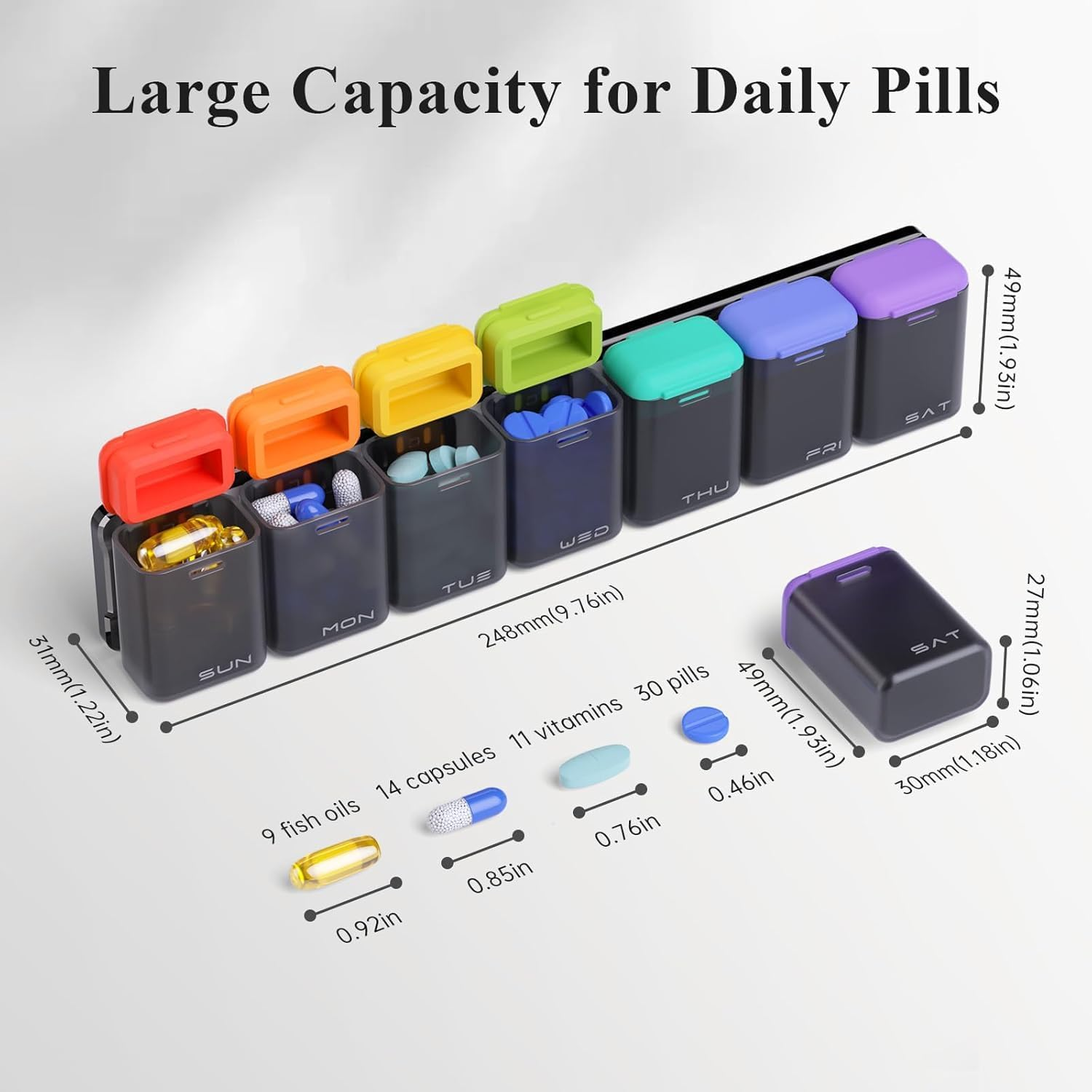 Weekly Pill Organizer Magnetic, Removable Pill Box 7 Day 1 Time a Day, Large Travel Pill Case, Week Once Daily Medication Dispenser, Medicine Container Holder for Supplement, Vitamin, Black image number 4