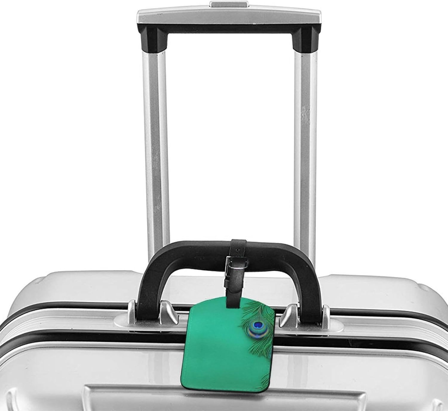 Green Peacock Feather Print Elegant Tag Stylish Tag Luggage Tag 4.3 X 2.76 Inch for Suitcases Travel Bags image number 4