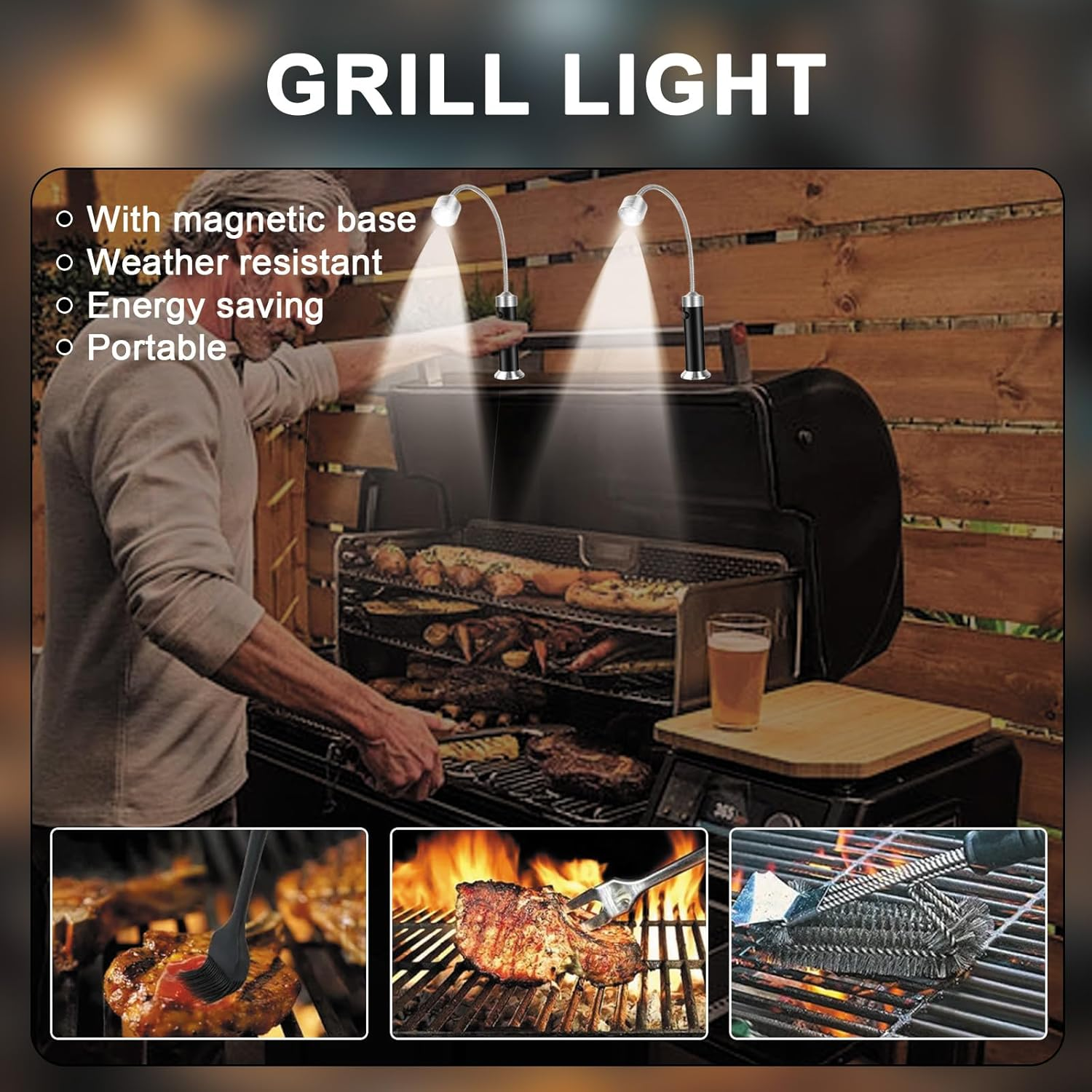 Magnetic Barbecue Grill Light - 2 Pack LED BBQ Light, 360&deg; Flexible Gooseneck, Ultra-Bright, Weather Resistant, Adjustable for Gas/Charcoal/Electric Grills image number 3