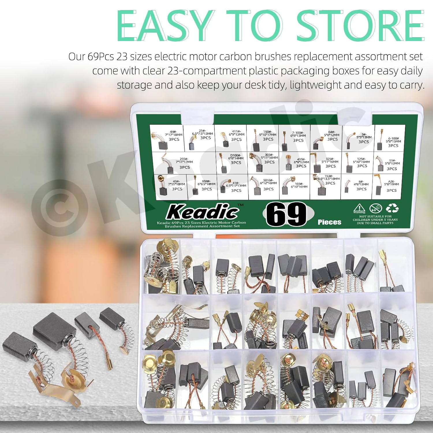 Keadic 69Pcs 23 Sizes Electric Motor Carbon Brushes Replacement Assortment Set, Power Tool Motor Brush for Grinder & Electric Motors image number 5