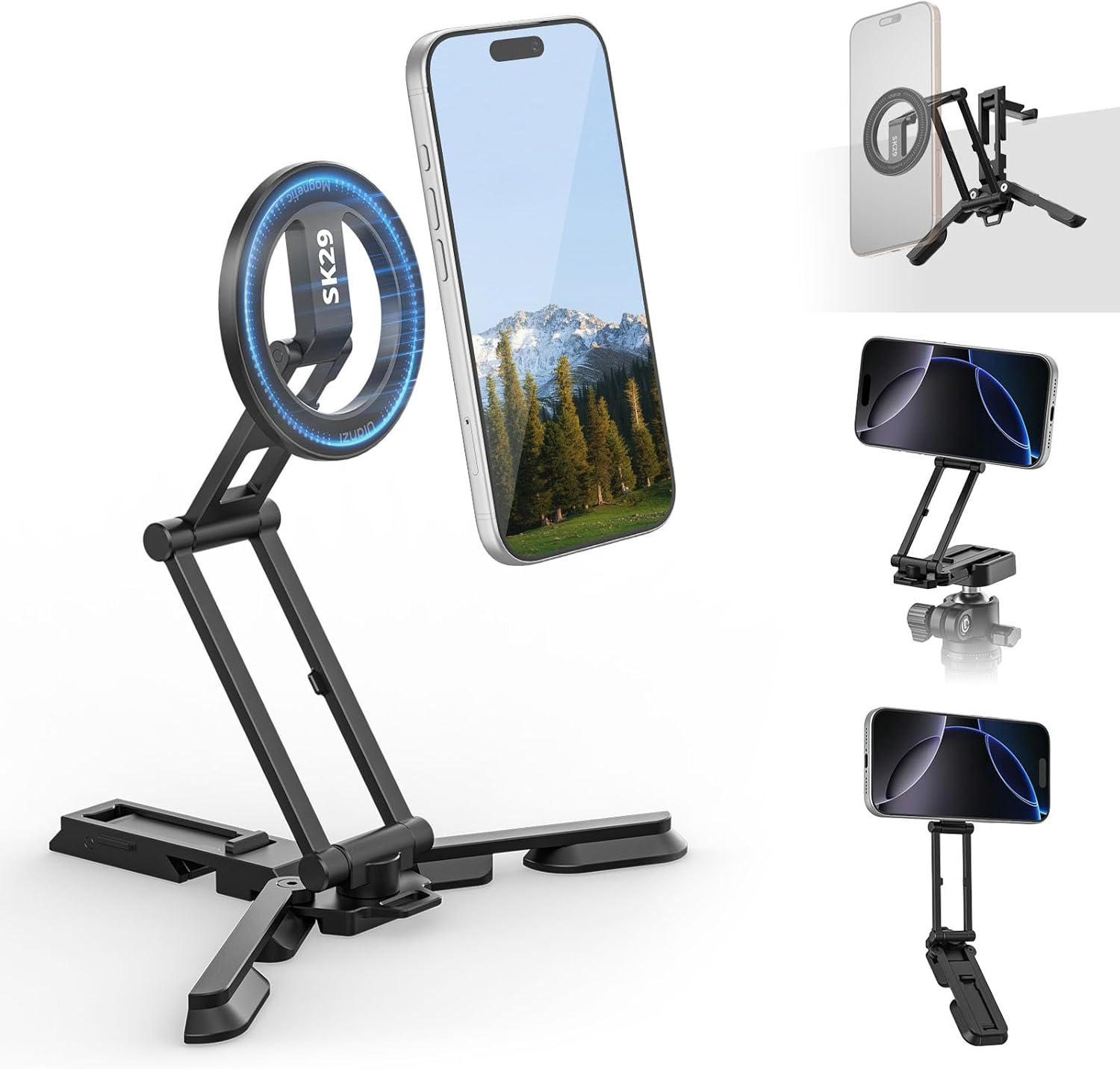 ULANZI SK29 Magnetic Phone Tripod, Foldable Mini Tripod Mount with Magsafe Phone Holder, Aluminium Cell Phone Stand with 1/4&rdquo;, Arca Uka Base, Travel Vlog Essentials for Iphone 17/16/15/14/13/12