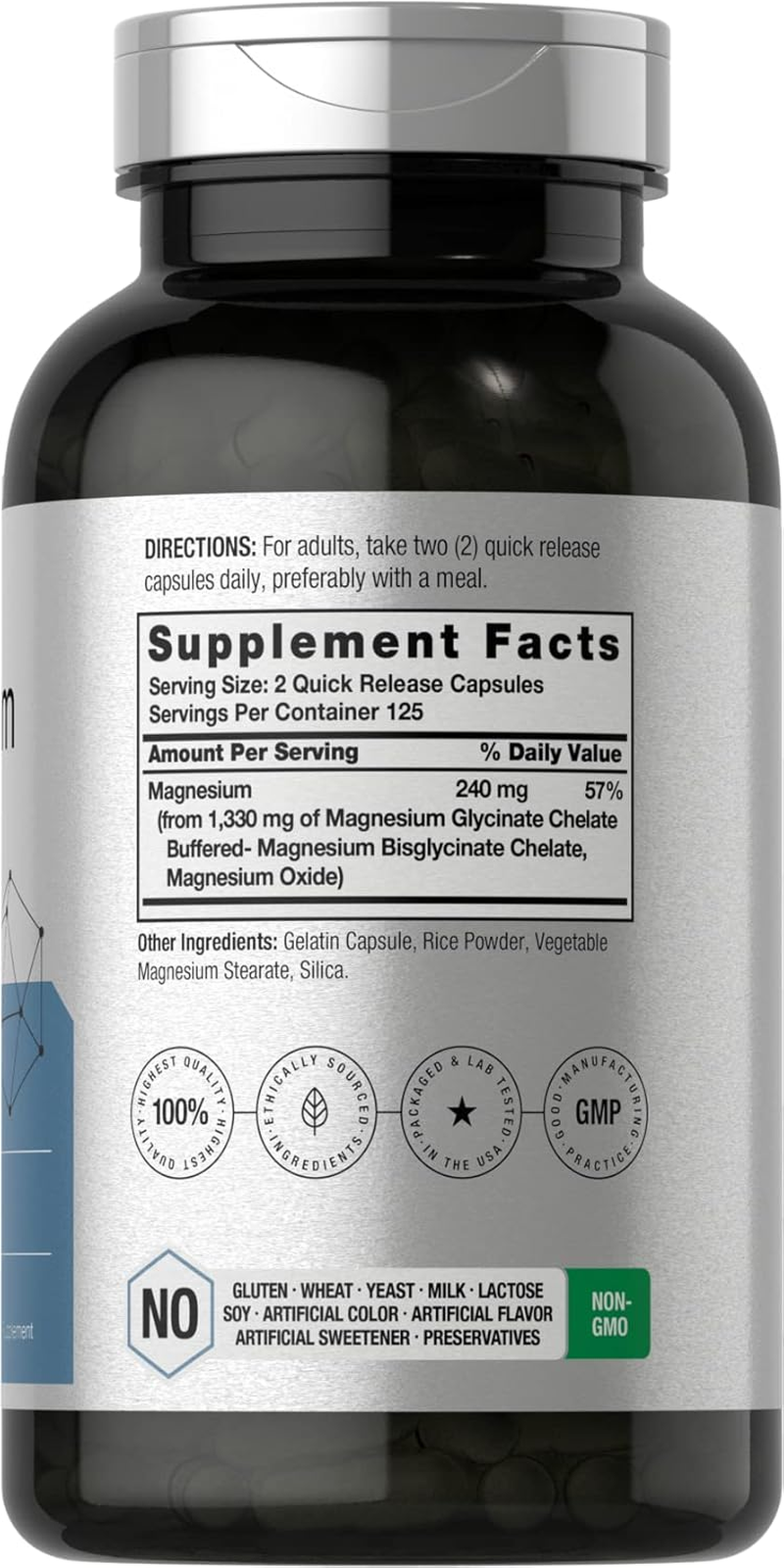 Magnesium Glycinate 1330Mg | 250 Capsules | Buffered and Chelated | Non-Gmo, Gluten Free | by Horbaach image number 3