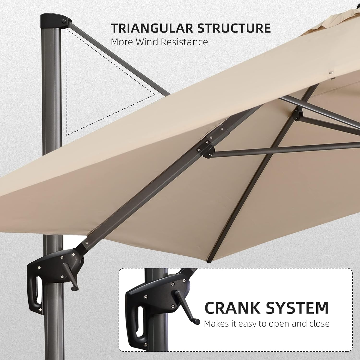 3X4 M Large Patio Umbrella Outdoor, Cantilever Umbrella with Crank Handle and Tilt, Offset Umbrella for Deck and Outdoor image number 5