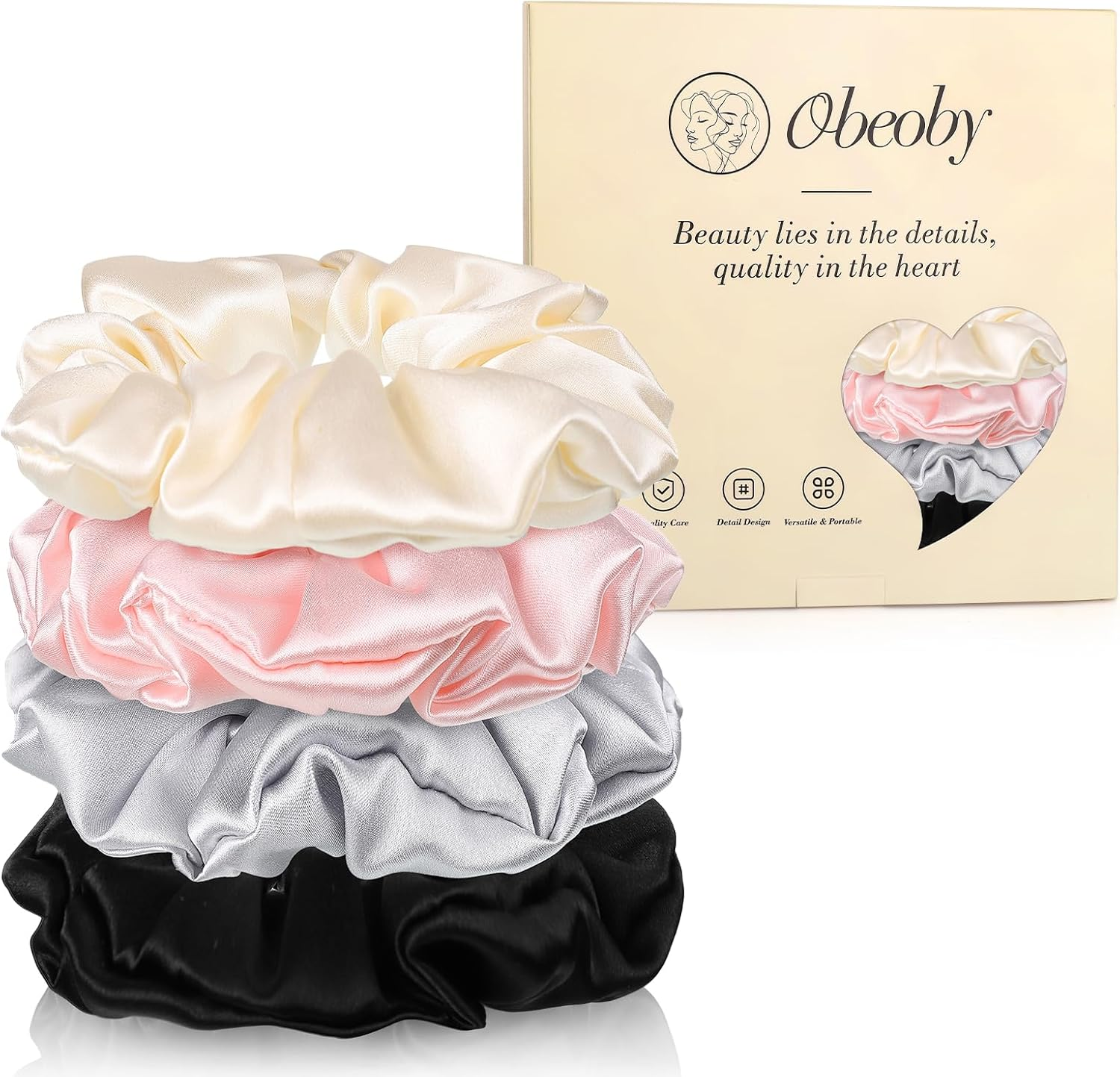 4 Pack 100% Mulberry Silk Scrunchies, Soft Silk Hair Ties for Hair No Damag Scrunchies for Women Girls Gifts