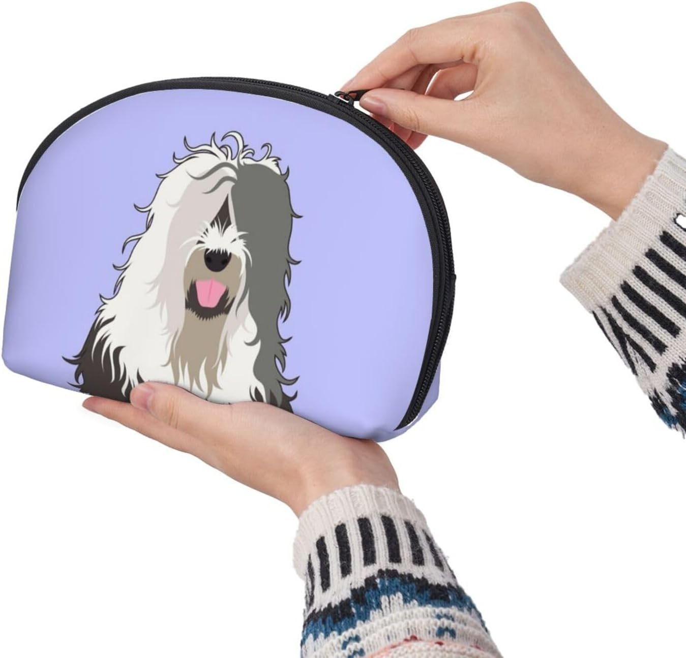 Cozimangoe Coin Pouch Makeup Bags Set, 2 Piece Shell Shape Cosmetic Bag with Pockets for Daily Travel Handbag Lipstick Keys Toiletry, Personalized Old English Sheepdog