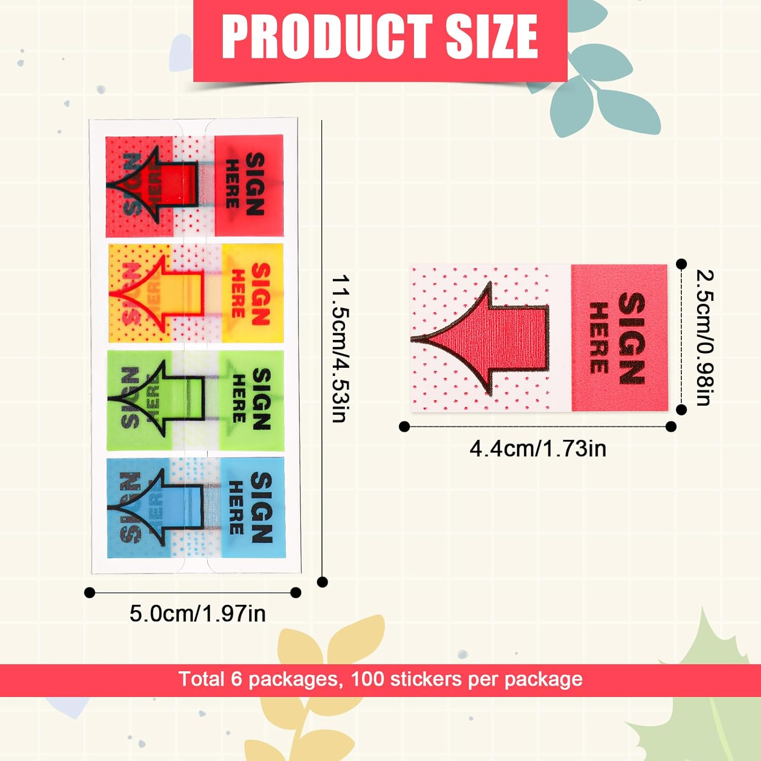 600Pcs/6 Packs Sign Here Tabs, Arrow Labels Stickers Sticky Signature Tags Adhesive Message Flags for Documents Notebooks Home Office School Supplies image number 2