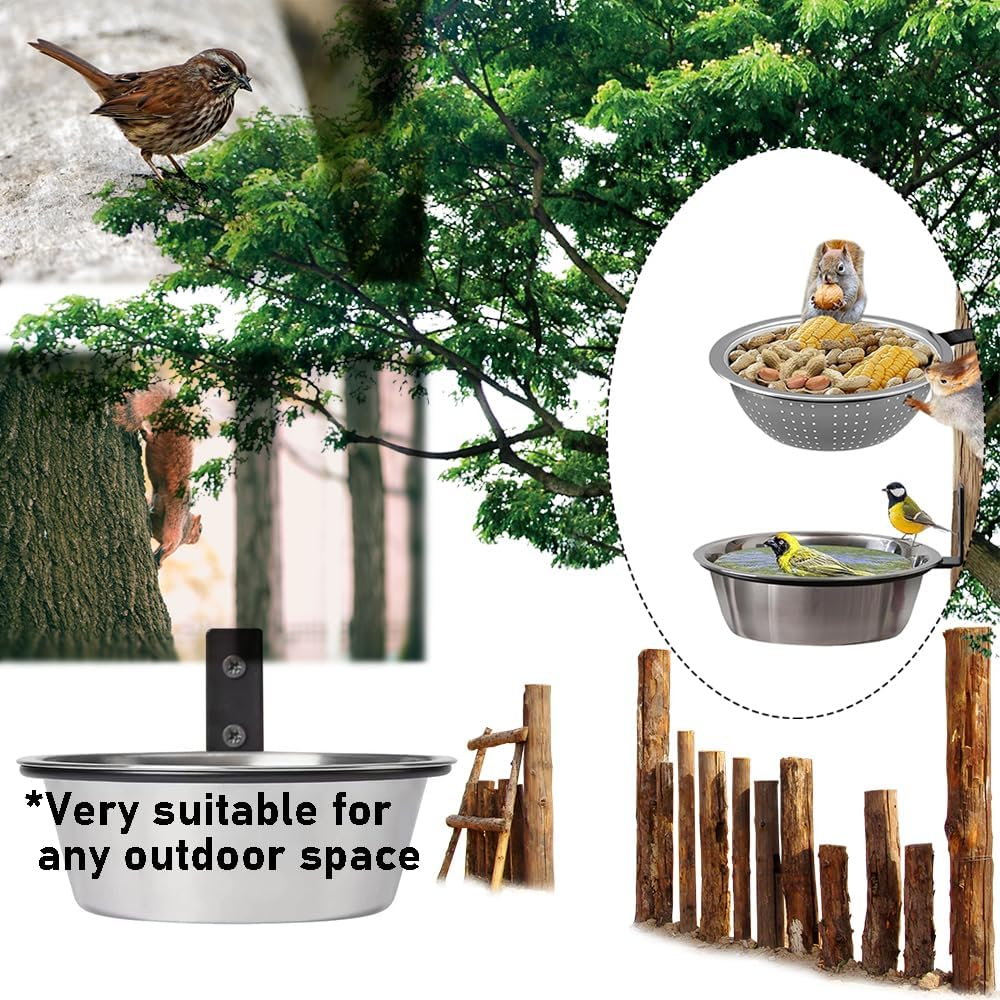 Sturdy and Easy Clean Feeders for Outdoor. Squirrel and Bird Feeder for outside Tree/Fence(2 Pack), Removable Metal Bowl Feeder, with Drainage Holes, Adding 1 for Squirrel Watering or Bird Bath/Swim image number 2