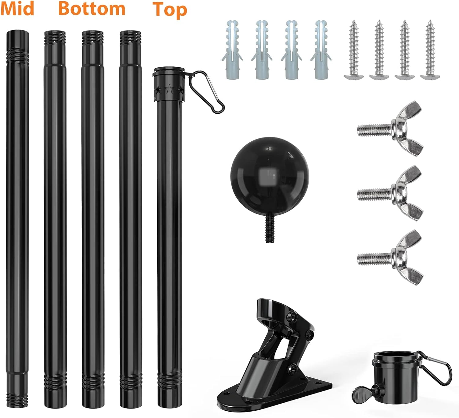 Yeyebest Flag Pole, 5 FT Flag Pole Kit for House, 2 No-Tangle Rings Clips, Flag Holder Bracket, Stainless Steel, Black image number 3