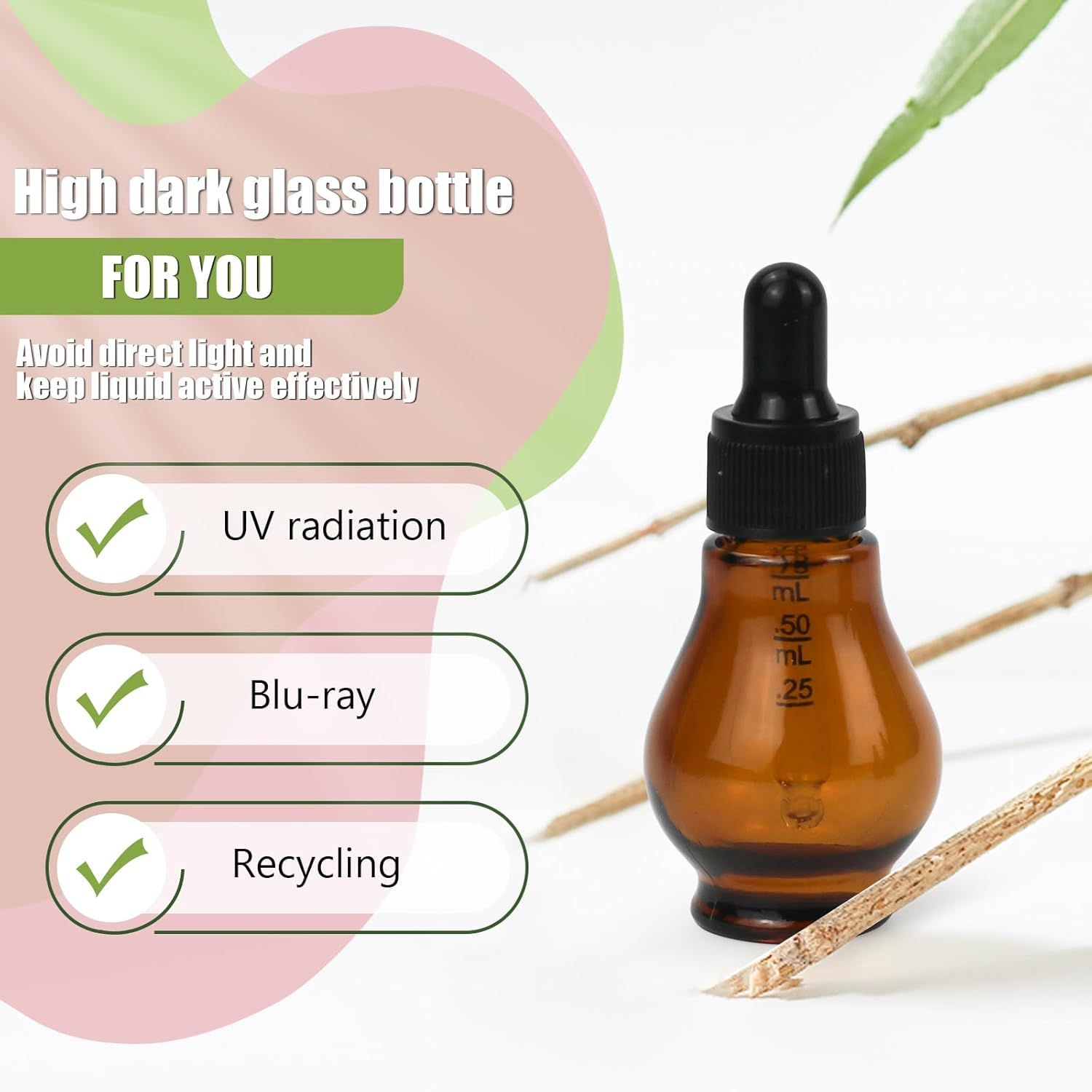 Reyshin 8 Pack Pear Shaped Amber Glass Bottles with Dropper Pipettes - Refillable Sample Bottles for Essential Oil, Massage Aromatherapy, Eye Drops (Amber 20Ml) - Amber image number 3