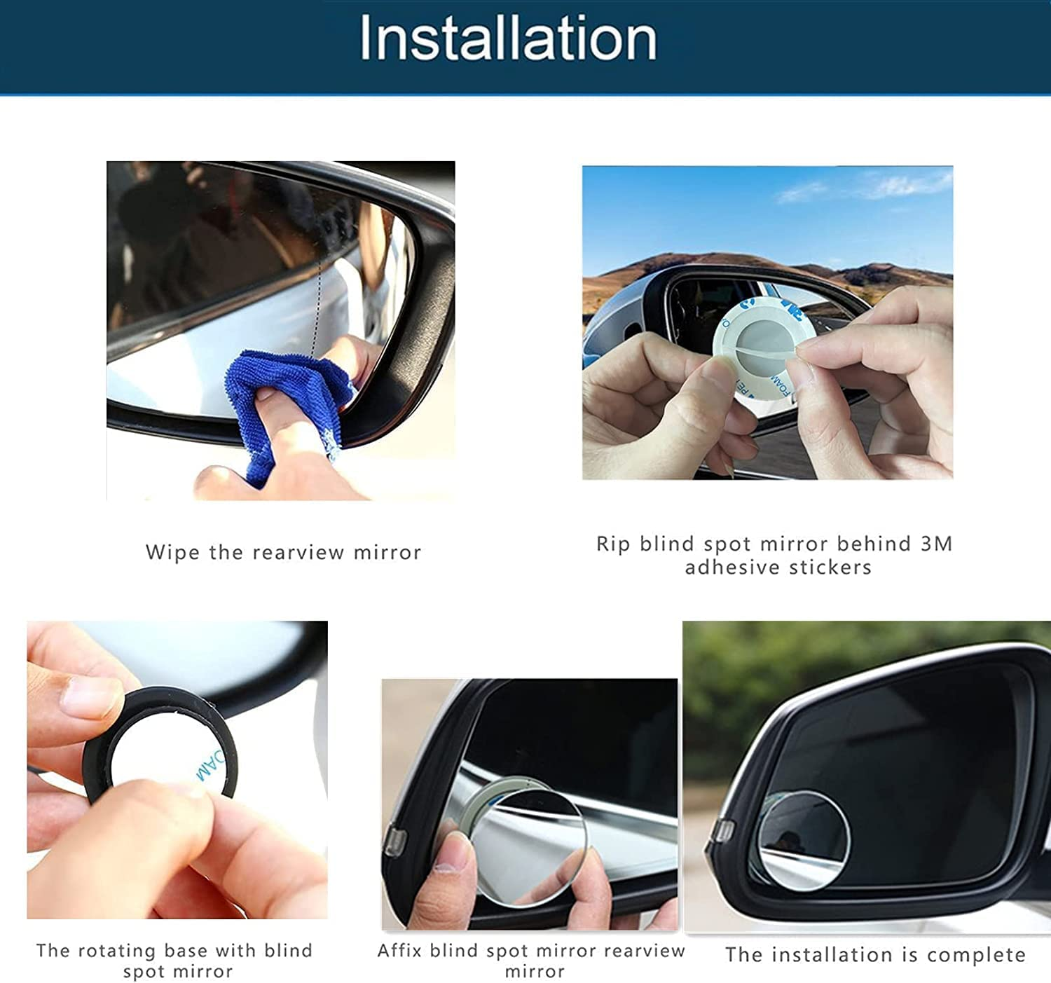 2 PCS Blind Spot Car Mirrors, 2" round HD Glass Frameless Convex Rear Side View Mirror, 360 Degree Adjustabe Small Rearview Mirrors for Cars SUV and Trucks image number 3