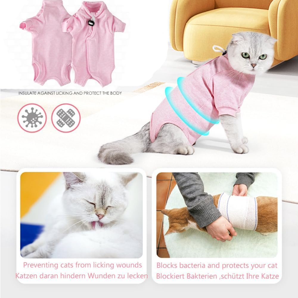 SUYUKU Cat Recovery Suit, anti Leak Kitten Bodysuit for Alternative Elizabethan Collar, Cats One-Piece Surgery Bodysuit, Warm Pyjamas, Clothing, Soft Comfortable Jumper (Blue, S) image number 2