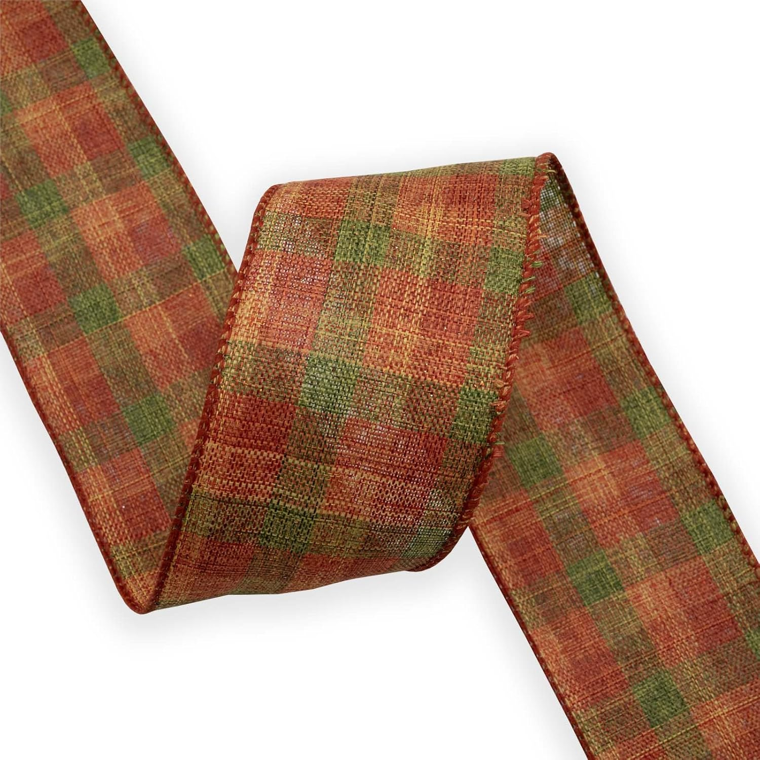 HATIANGE Fall Burlap Wired Ribbon Orange Plaid Autumn Harvest Ribbon Wired Edge Wrapping Ribbon for Wreath Floral Bows Craft Decor, 2-1/2 Inch X 11Yards image number 7