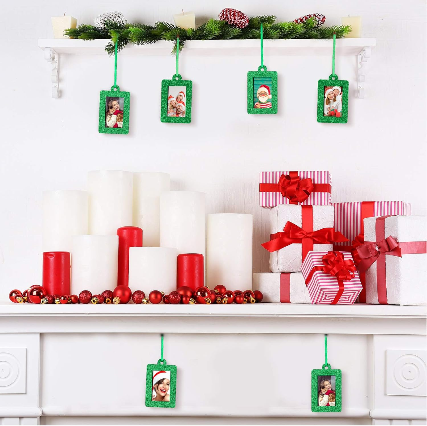 20 Pieces Christmas Photo Frames Ornament Mini Felt Hanging Picture Frame Small Picture Frame Christmas Tree Hanging Ornament for Family Xmas Holiday Party Decoration, Glitter 5 X 7 Cm (Green)
