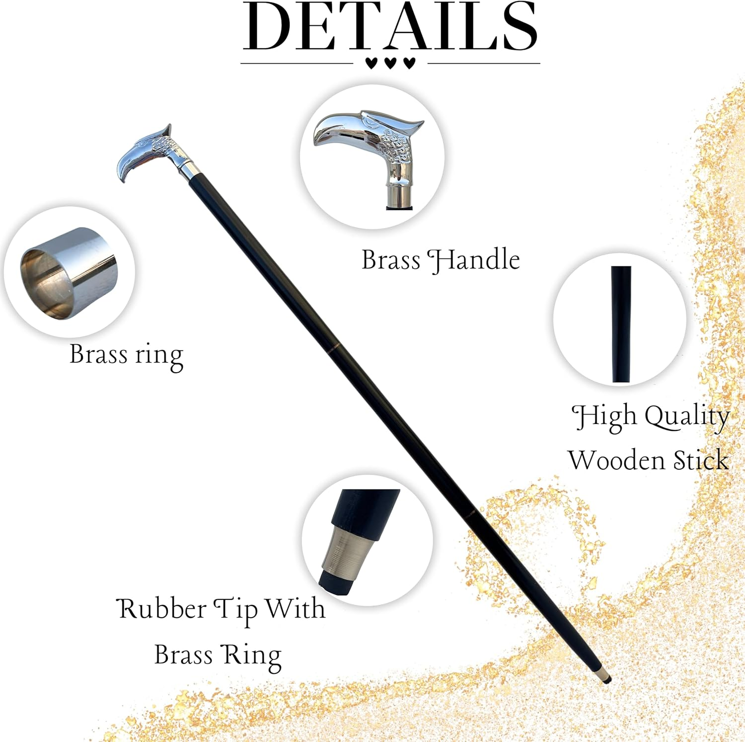 (Eagle) - Sale on - Wooden 37" Decorative Walking Cane/Walking Stick Premium Quality Rare Eagle Head Decorative Prop with Nickel Plated Brass Handle (Symbol of Power and Strength) - Unique Gifts image number 3