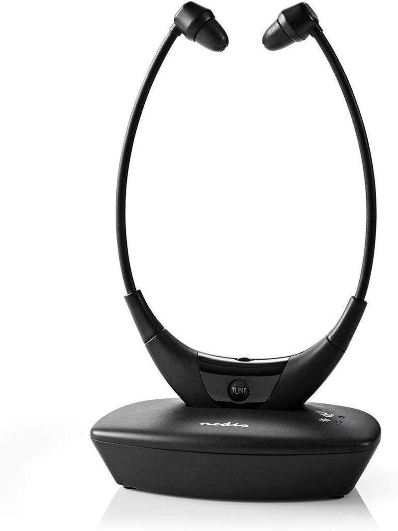 NEDIS Wireless TV Headphones Wireless Radio Frequency Headphones In-Ear, 4.5H Playtime, AUX, USB & Charging Base, Black, 1.20 M, One Size image number 3