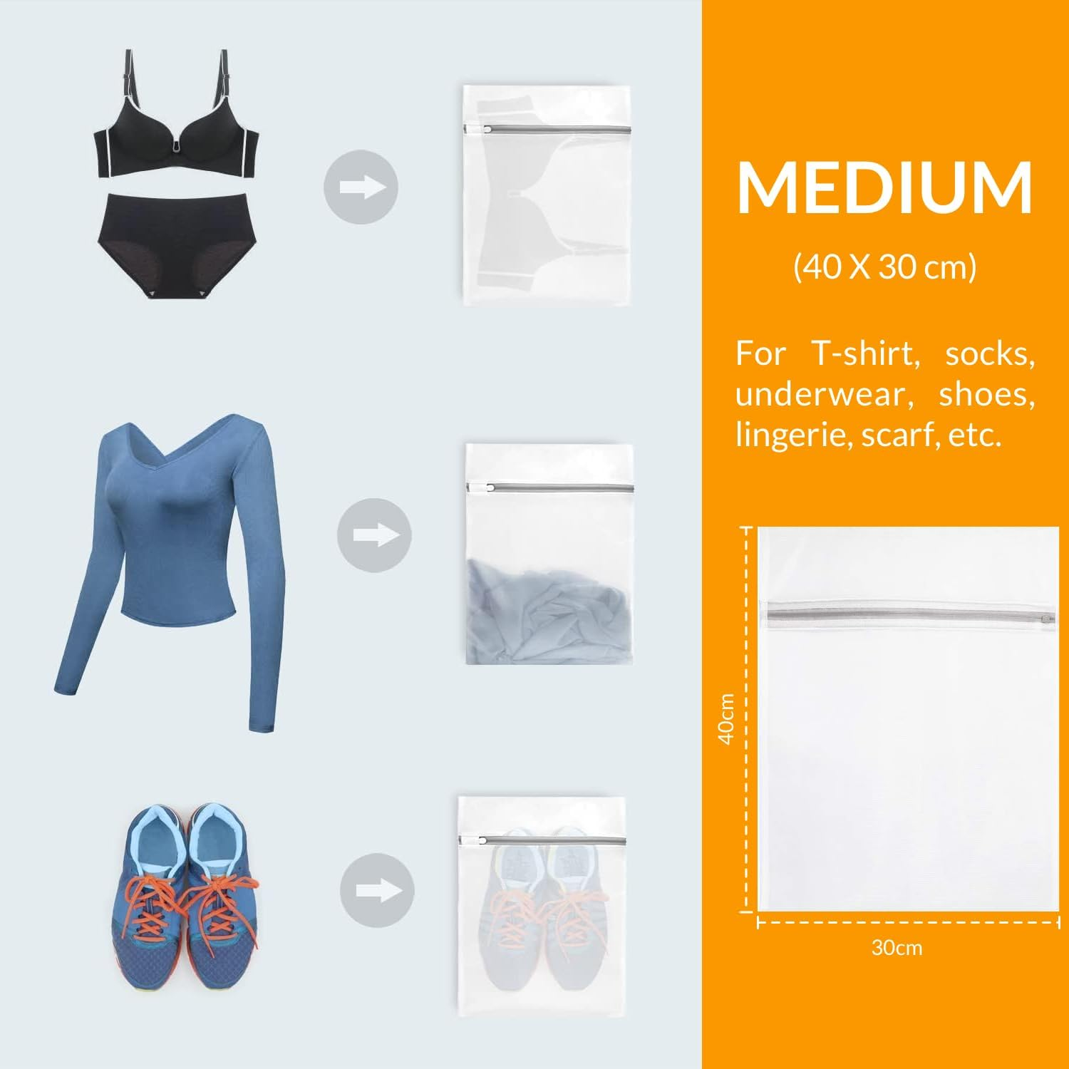 Hormes 4PCS Laundry Bags for Delicates, Mesh Washing Bags 40X30Cm Medium Size, Durable Wash Bags for Clothing Laundry & Delicates Wash Bag, Zippered Clothes Protection Bag for Washing Machine & Travel image number 4