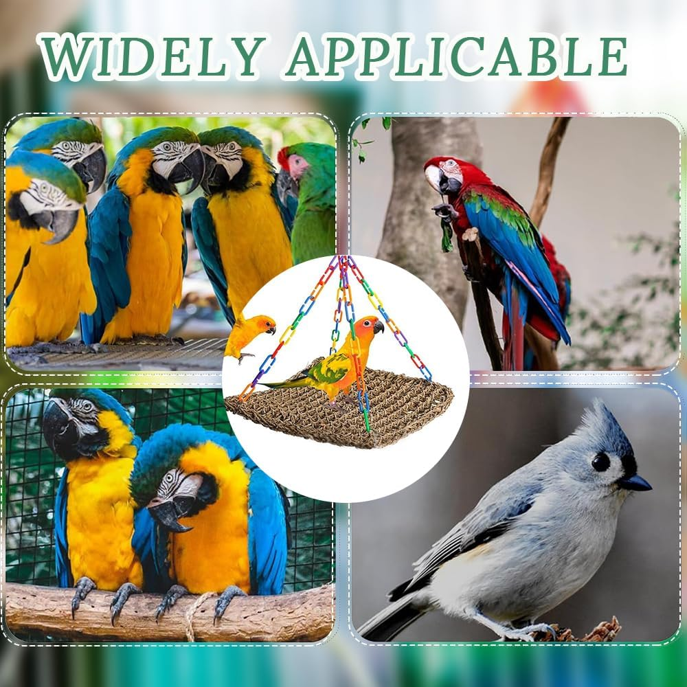 2 Pack Bird Water Grass Mat,Water Grass Woven Hammock,With Simple Attachment Hooks,Resistant Wear-Resistant,Suitable for All Kinds of Reptiles,Lizards,Parrots,Birds,Finches