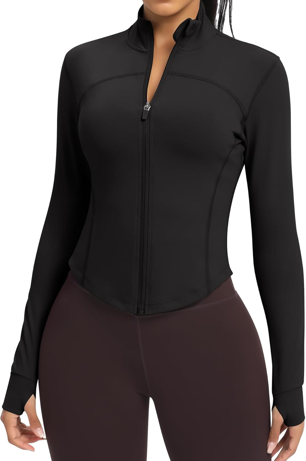 Women'S Lightweight Cropped Workout Jacket with Thumb Holes and Zipper Guard, Grey, XS-XL