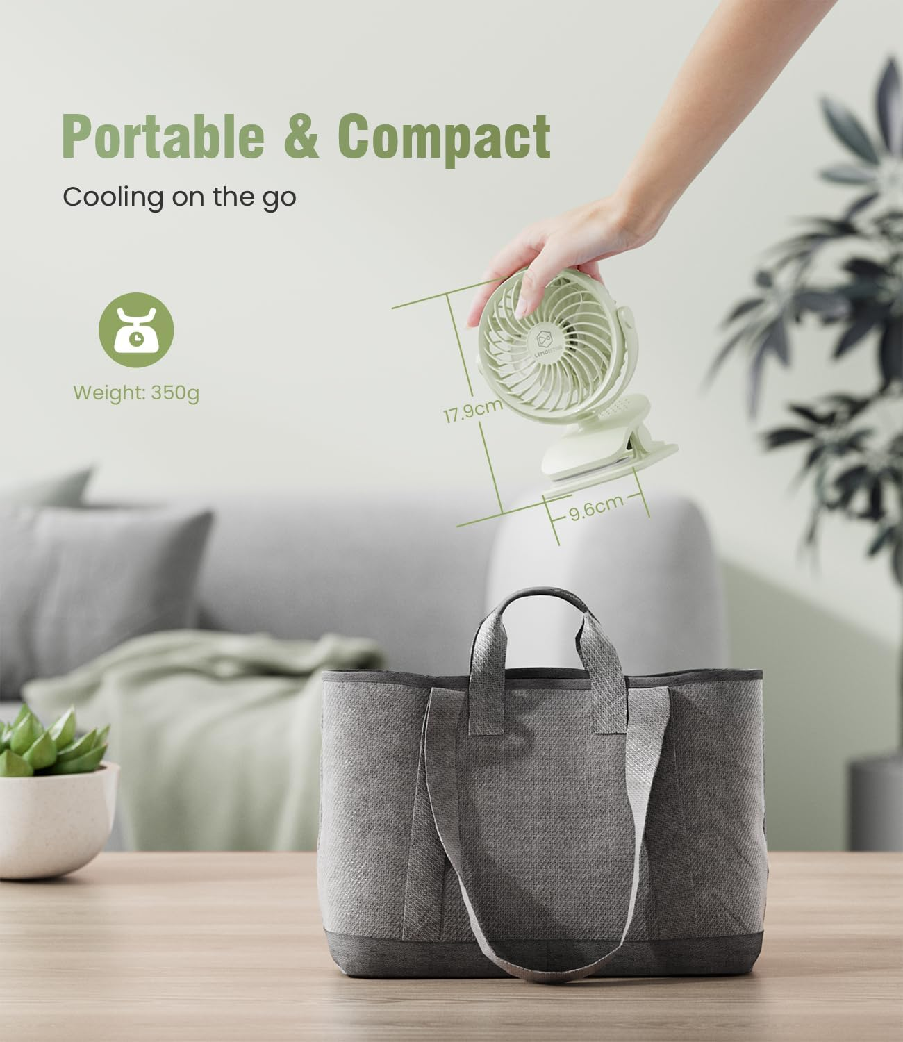 Portable Baby Stroller Fan, Rechargeable Battery Operated Clip Fan, USB Powered Samll Personal Fan, 4 Speeds, Quiet Desk Fan for Office, Dorm and Outdoor Activity-Green image number 4
