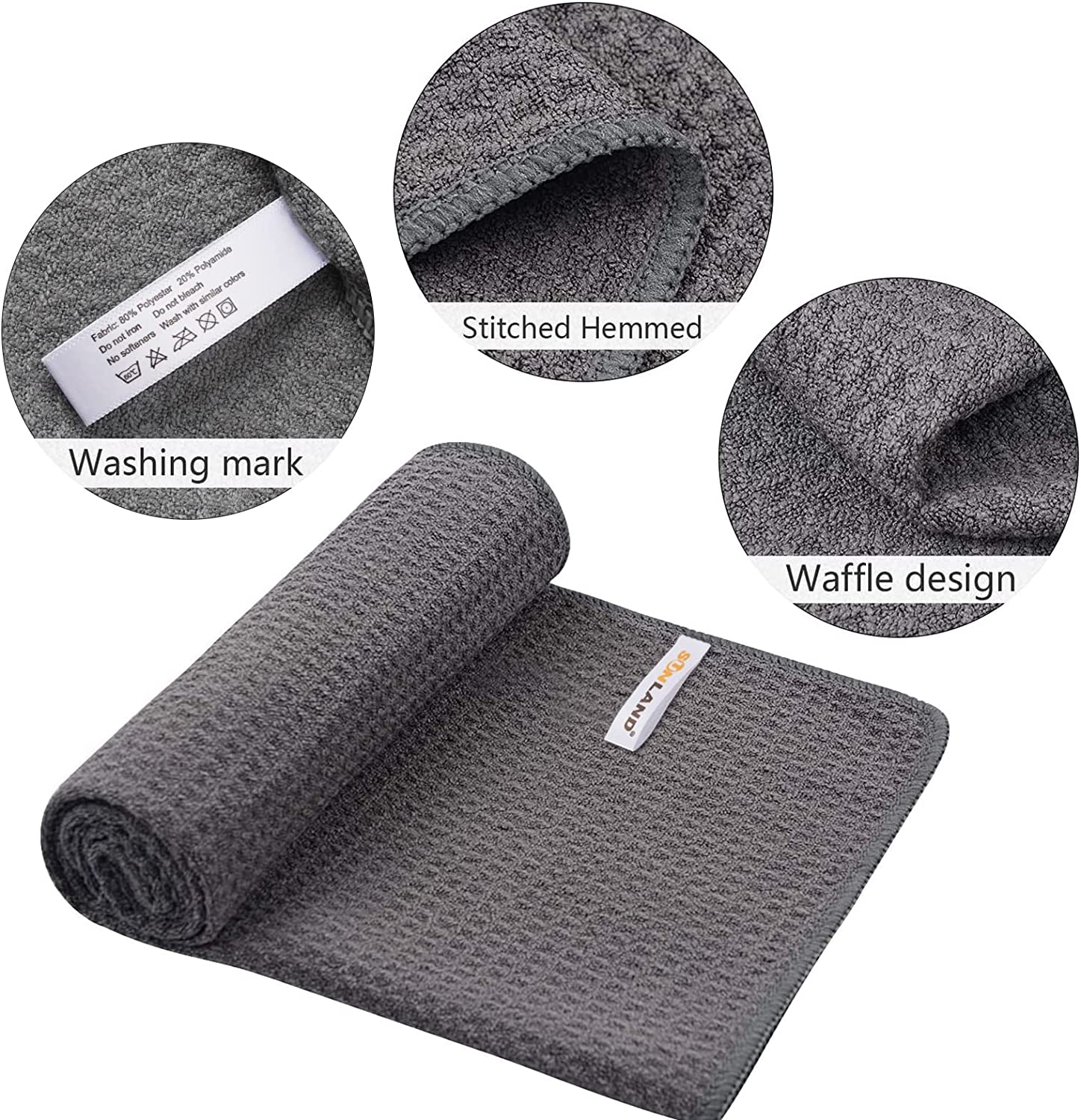 SUNLAND 3 Pack Microfiber Sports Workout Towels Fast Drying Fitness Sweat Towels for Men & Women Lightweight Multi-Purpose Gym Exercise Towel 16Inch X 32Inch Grey - Black image number 7