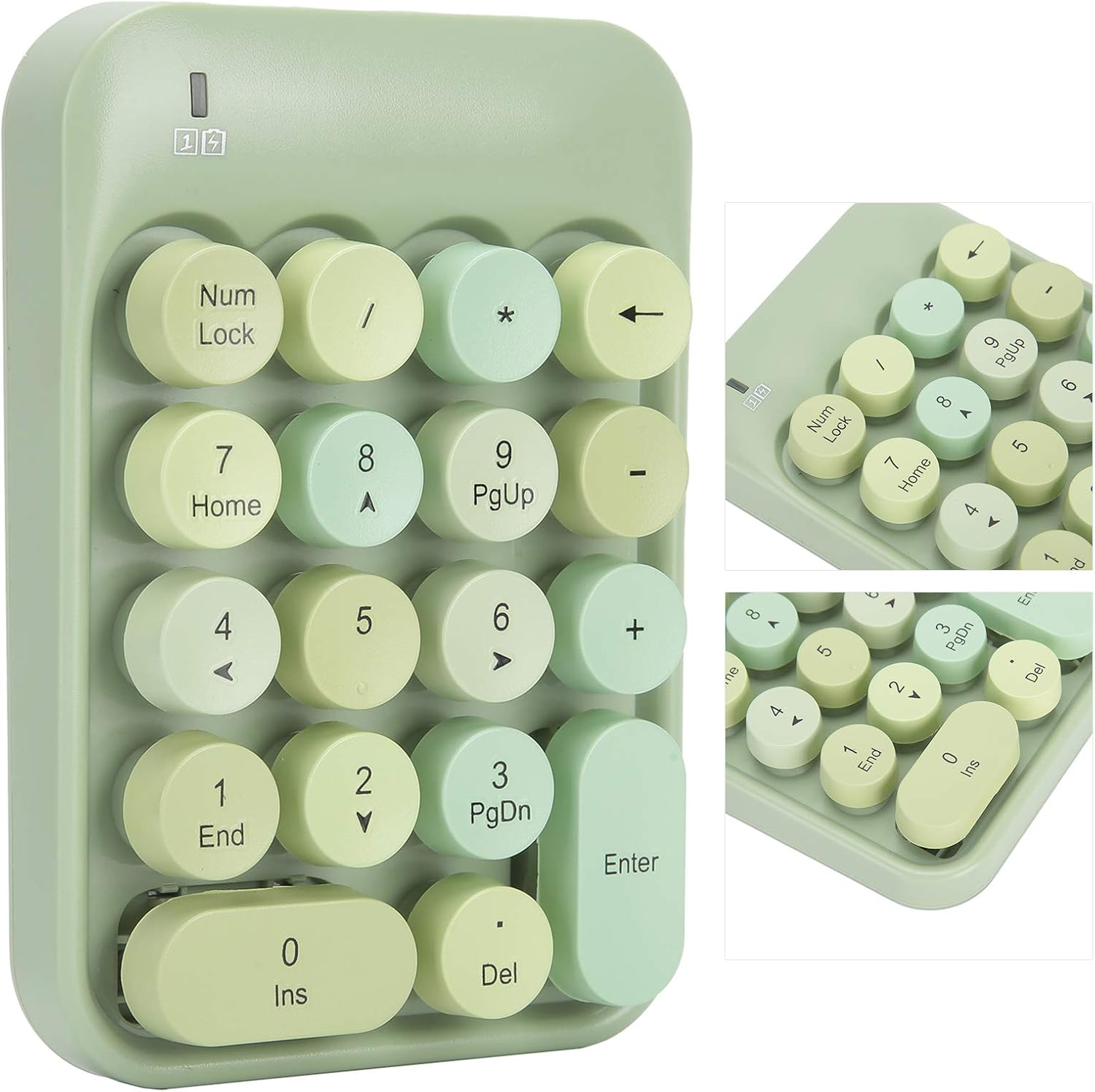 Wireless Numeric Keyboard, 18 Keys Chocolate round Keycap Retro Typewrite Numeric Keyboard 2.4Ghz Portable Silent Number Keyboard with USB Receiver for Laptop, Notebook, Mac (Fantasy Green) - Fantasy Green image number 6