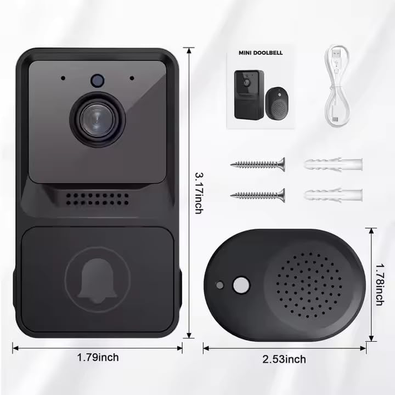 Smart 1080P Mini Door Bell Rectangle Camera - Black image number 4