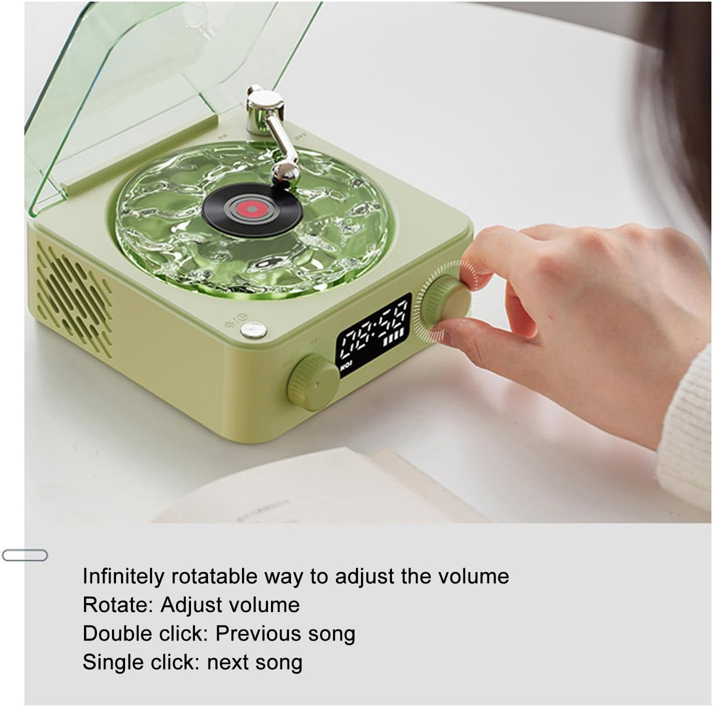 Sxhlseller the Waves Player, Waves Vintage Record Player Speaker, Mini Portable Retro Sleep Aid Speakers, Retro Record with Ambient Light for Bedroom (Green) image number 6