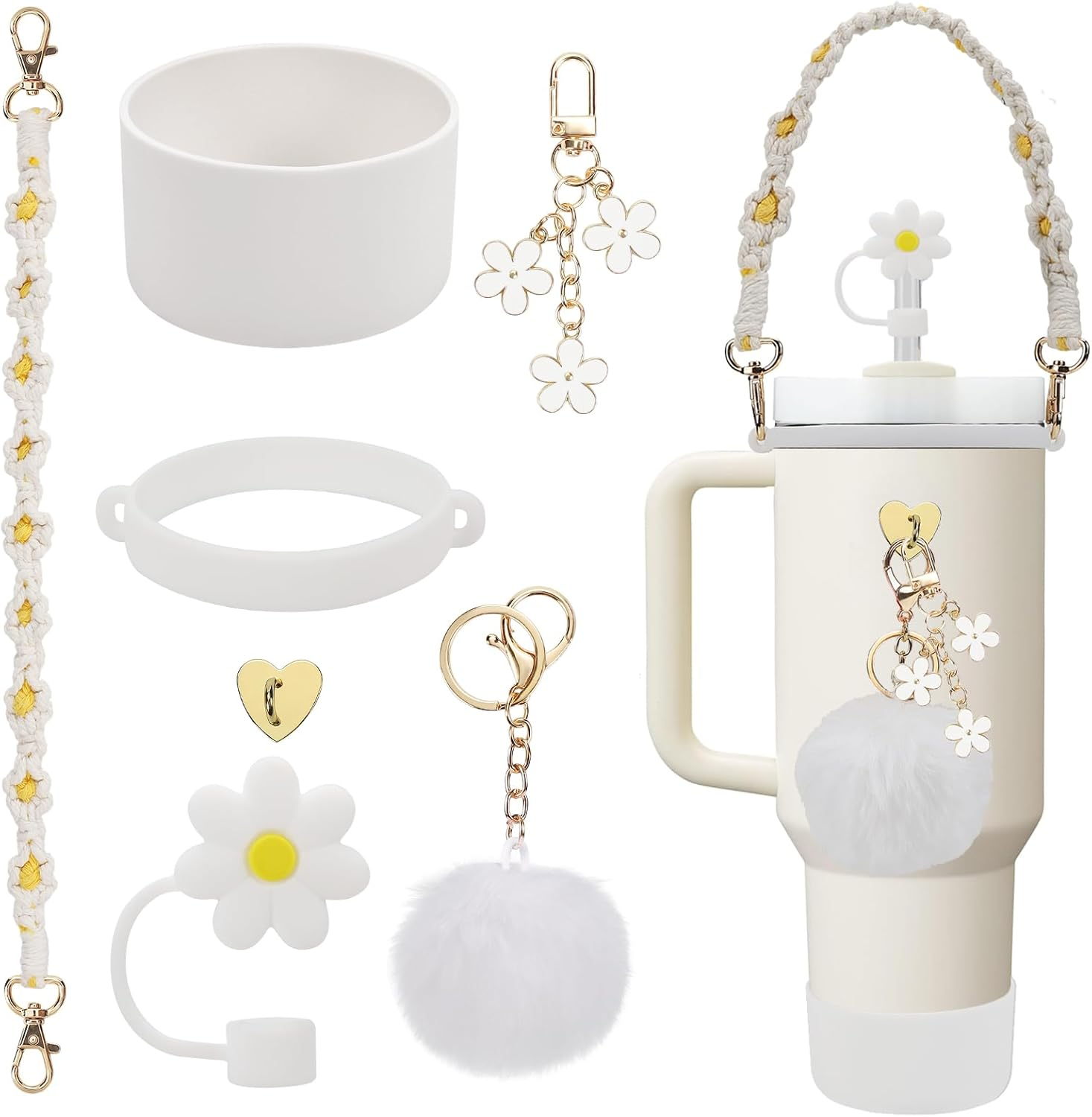 Stanley Cup Accessories Set Including Water Bottle Handle Strap, Siliocne Stanley Cup Boot, Siliocne Straw Cover, Stanley Charms for Stanley Cup 40Oz & 30Oz Tumbler