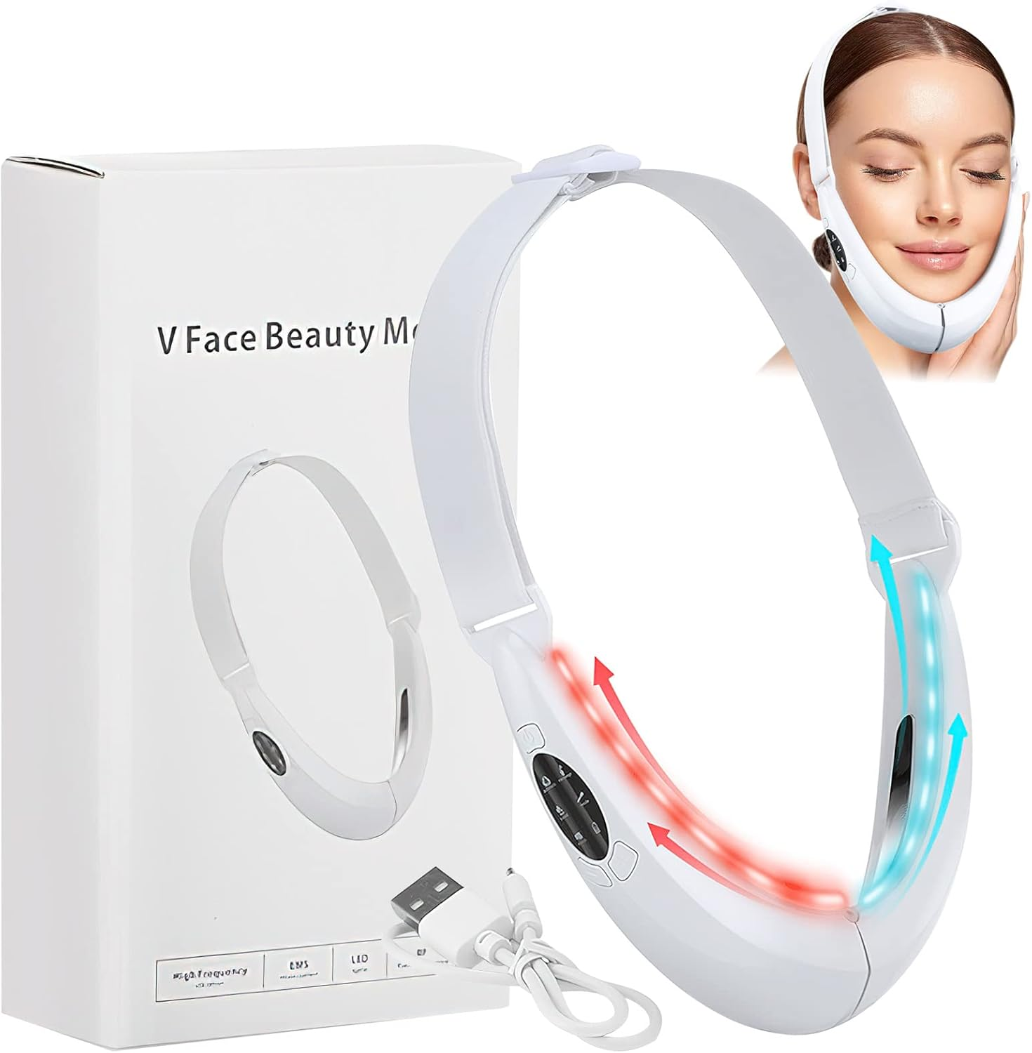 V Face Beauty Meter Electric Face Massager, V Face Lifting Device, V Face Shaping Massager, Double Chin Remover Device, 8 Speed Jawline Trainer, Red Blue Light to Reduce Double Chin image number 3