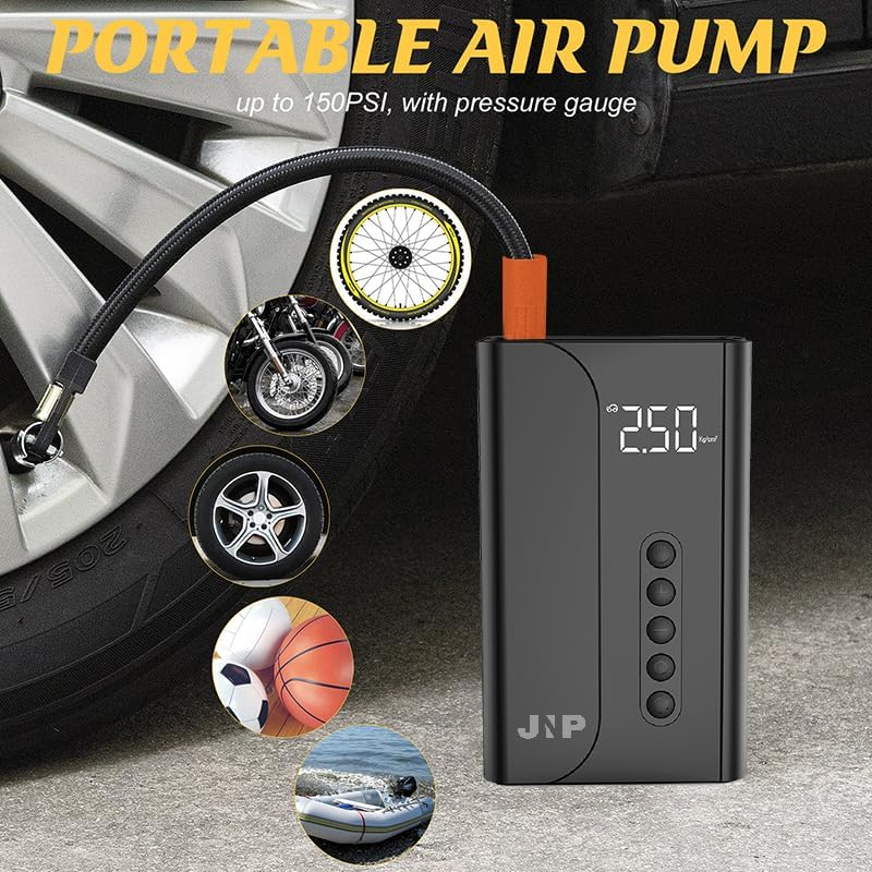 2000A Car Jump Starter with Air Compressor& LED Light, 150PSI Portable Tire Inflator, 12V Battery Booster, LCD Display - Black image number 6
