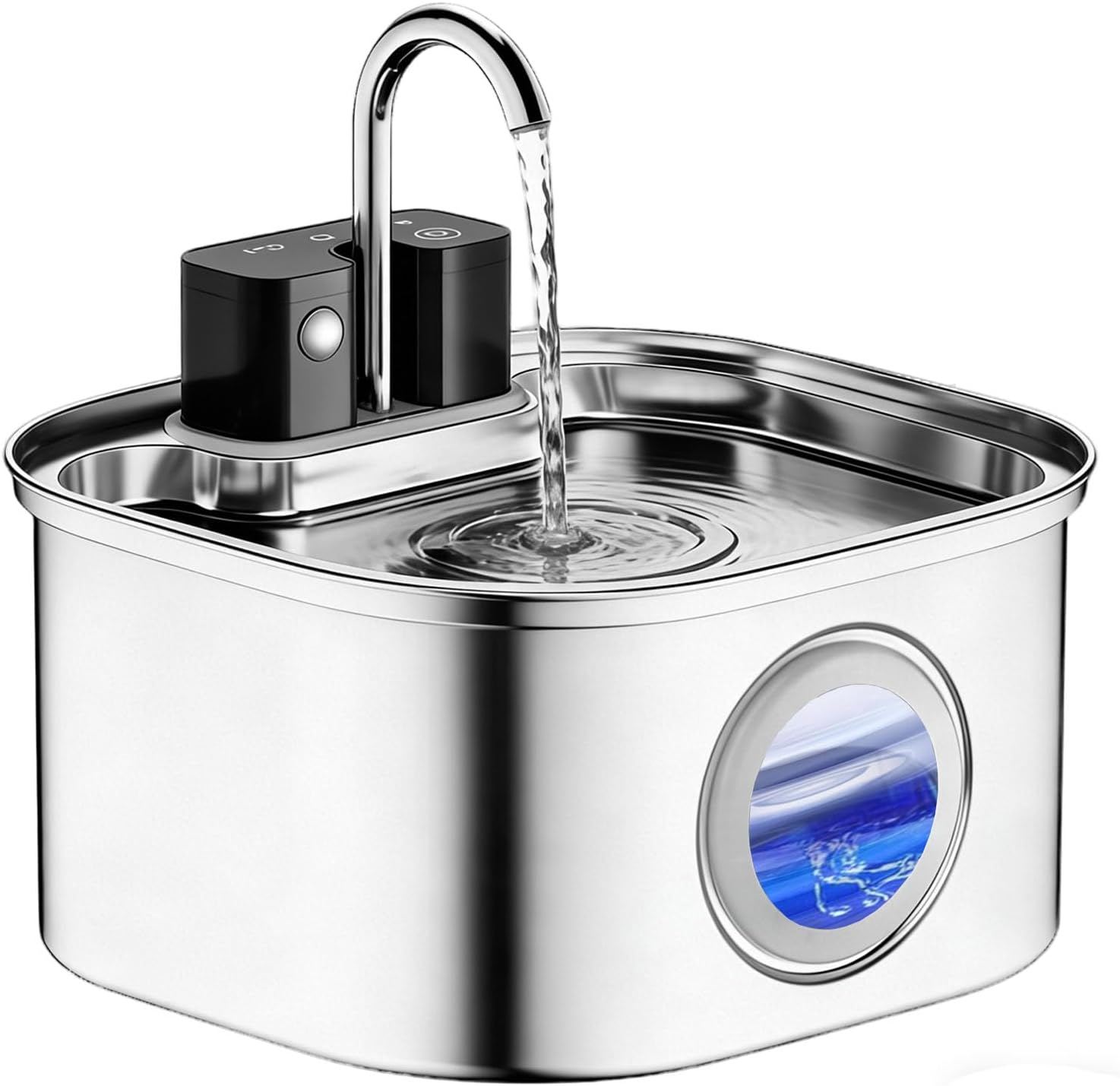 Wireless Cat Water Fountain Stainless Steel, 3.2L/108Oz Pet Water Fountain for Cats inside with Level Window, Ultra-Quiet Pump Pet Dispenser with Five Filters for Cats,Dogs, Dishwasher Safe (Silvery) image number 5