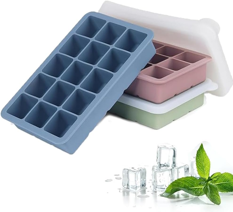 3Packs Ice Cube Tray, Silicone Large Square Bpa-Free Ice Moulds Reusable with Removeable Lids for Freezer Containers, Baby Food, Whisky, Cocktails, Drinks image number 2